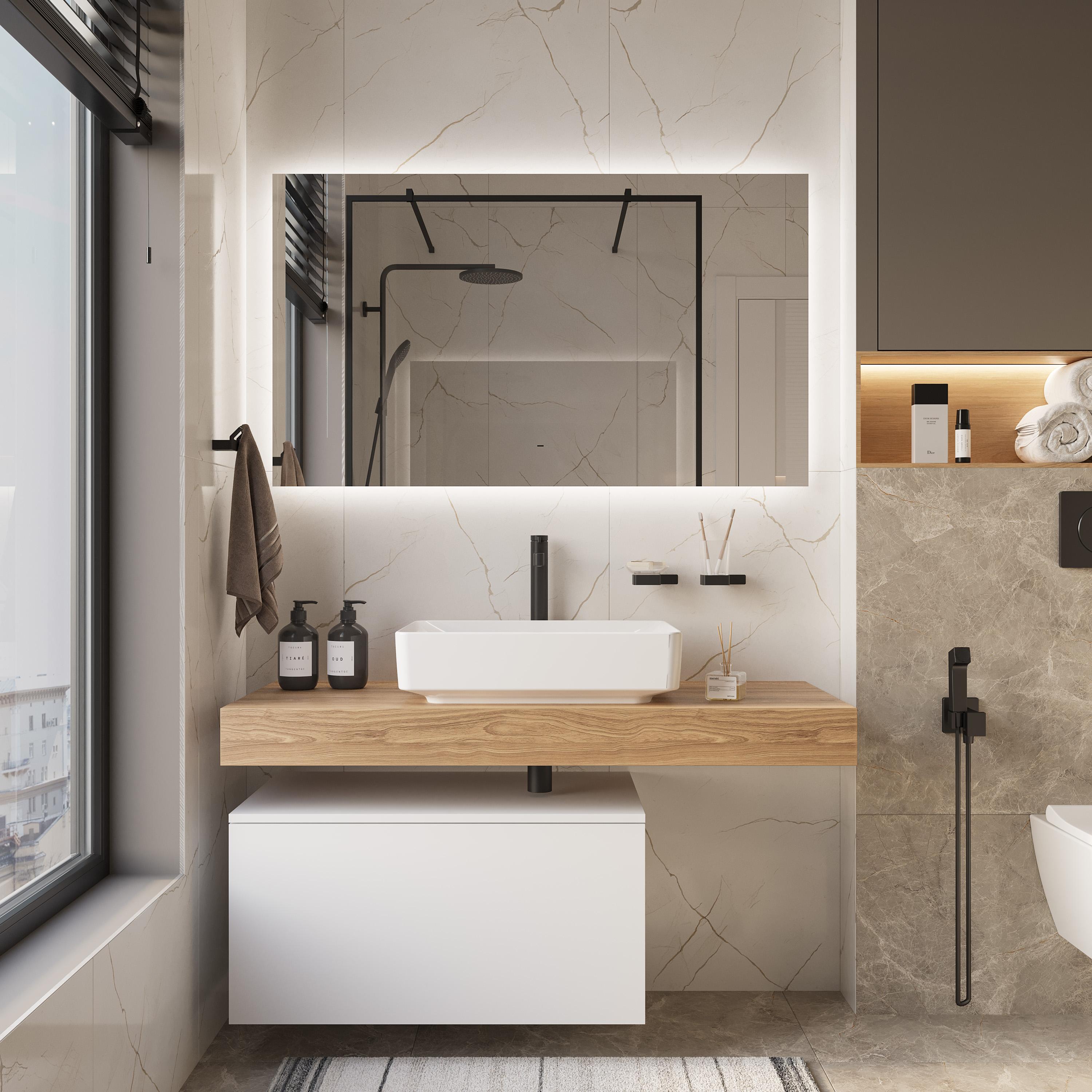 Мебель для ванной Geberit 120 столешница дуб французский, без отверстий, с тумбой 80, с раковиной Variform 55