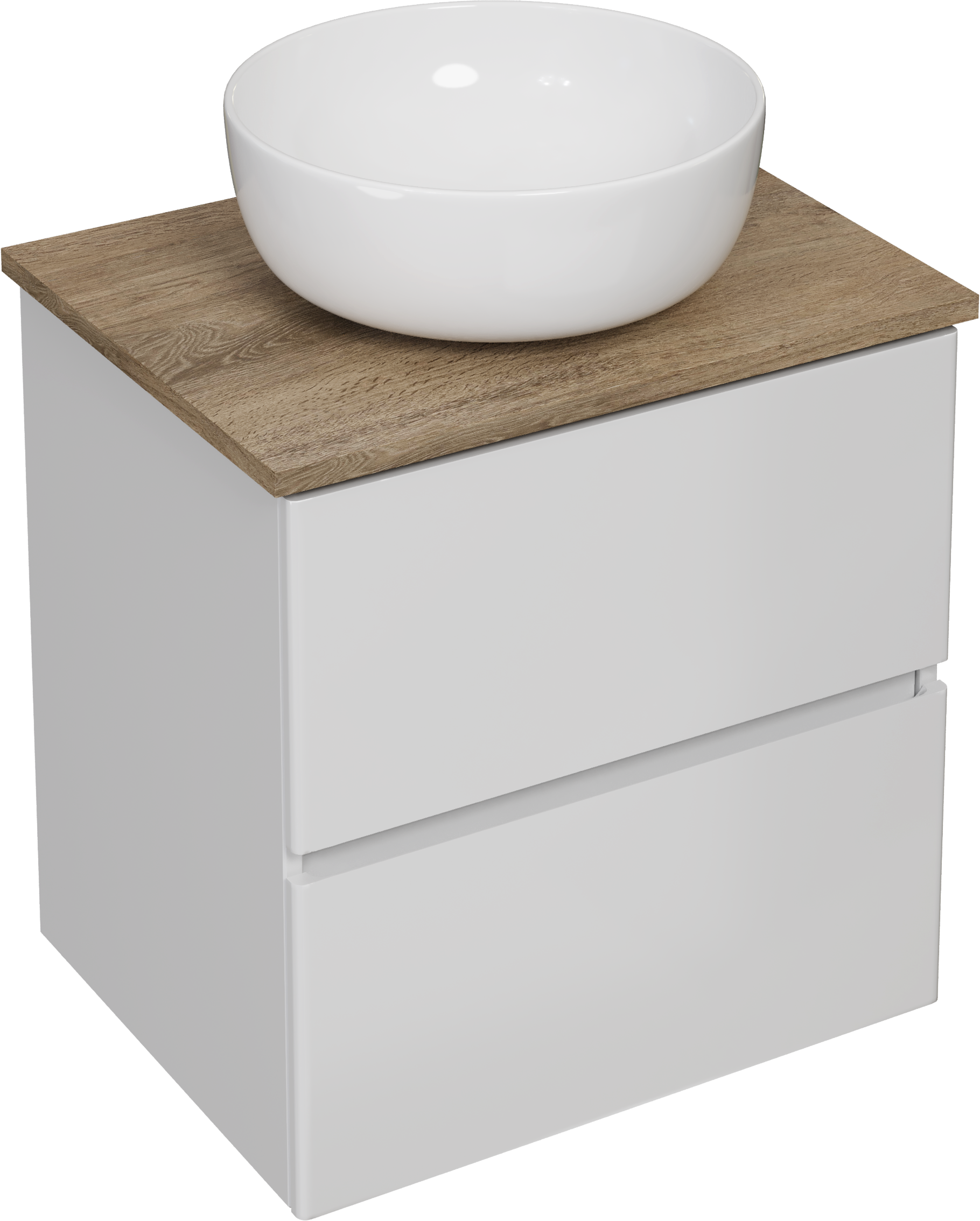 Тумба с раковиной STWORKI Колдинг 60 белая, с раковиной Moduo 40 RING, столешница орех матовый