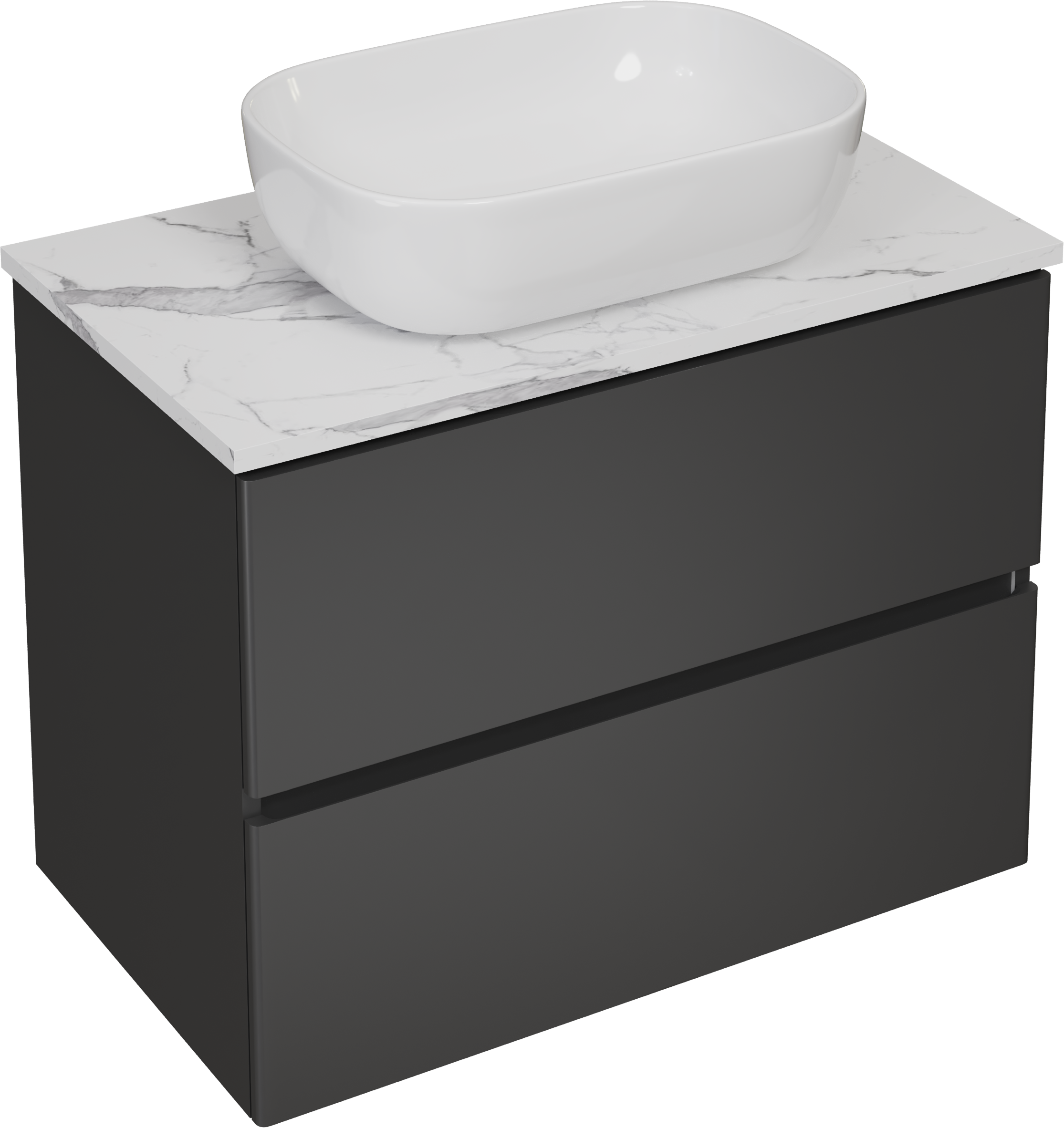 Тумба с раковиной STWORKI Колдинг 80 антрацит, с раковиной Moduo 50 Square, столешница белая матовая
