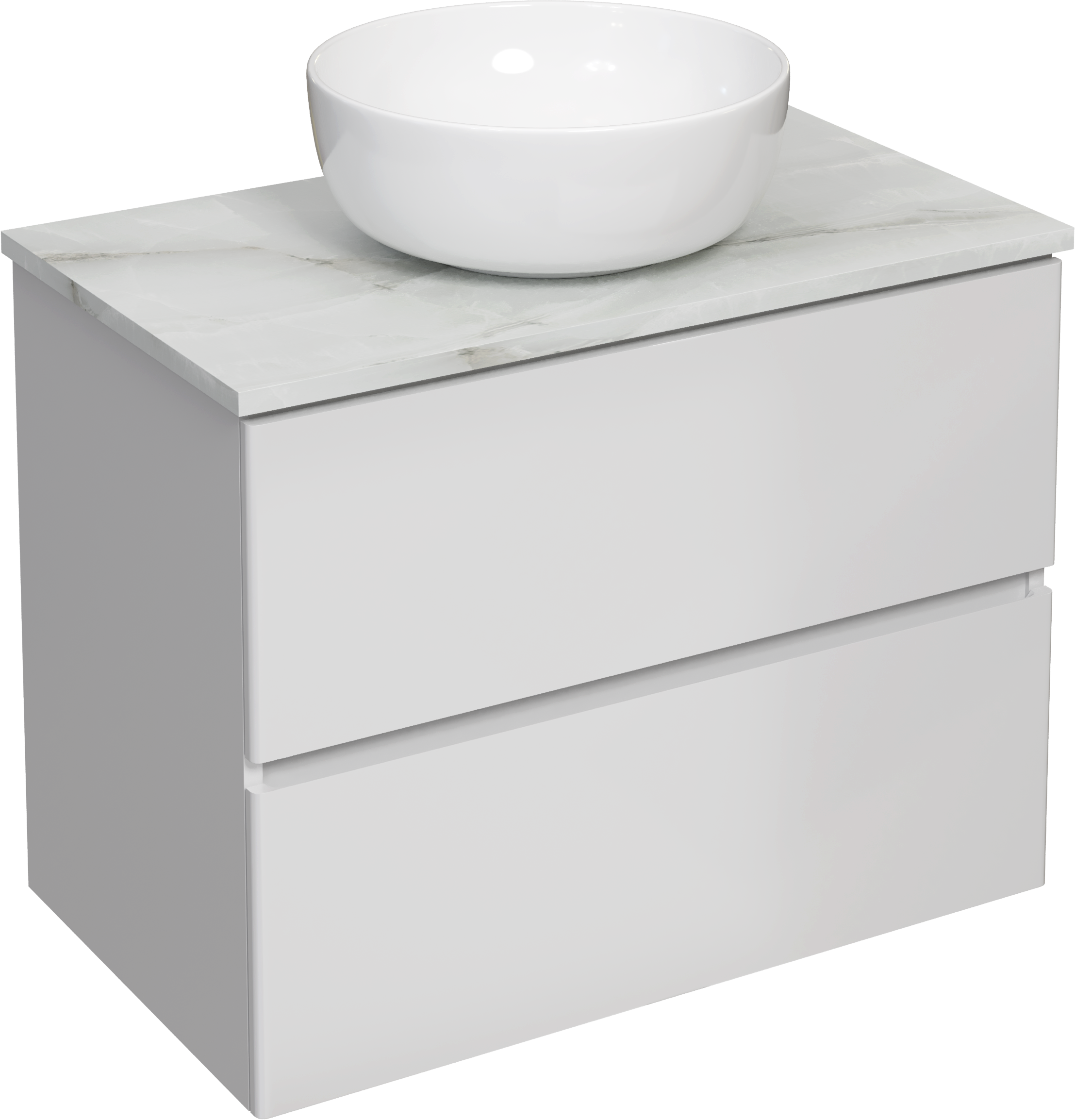 Тумба с раковиной STWORKI Колдинг 80 белая, с раковиной Moduo 40 RING, столешница светло-серая сатиновая