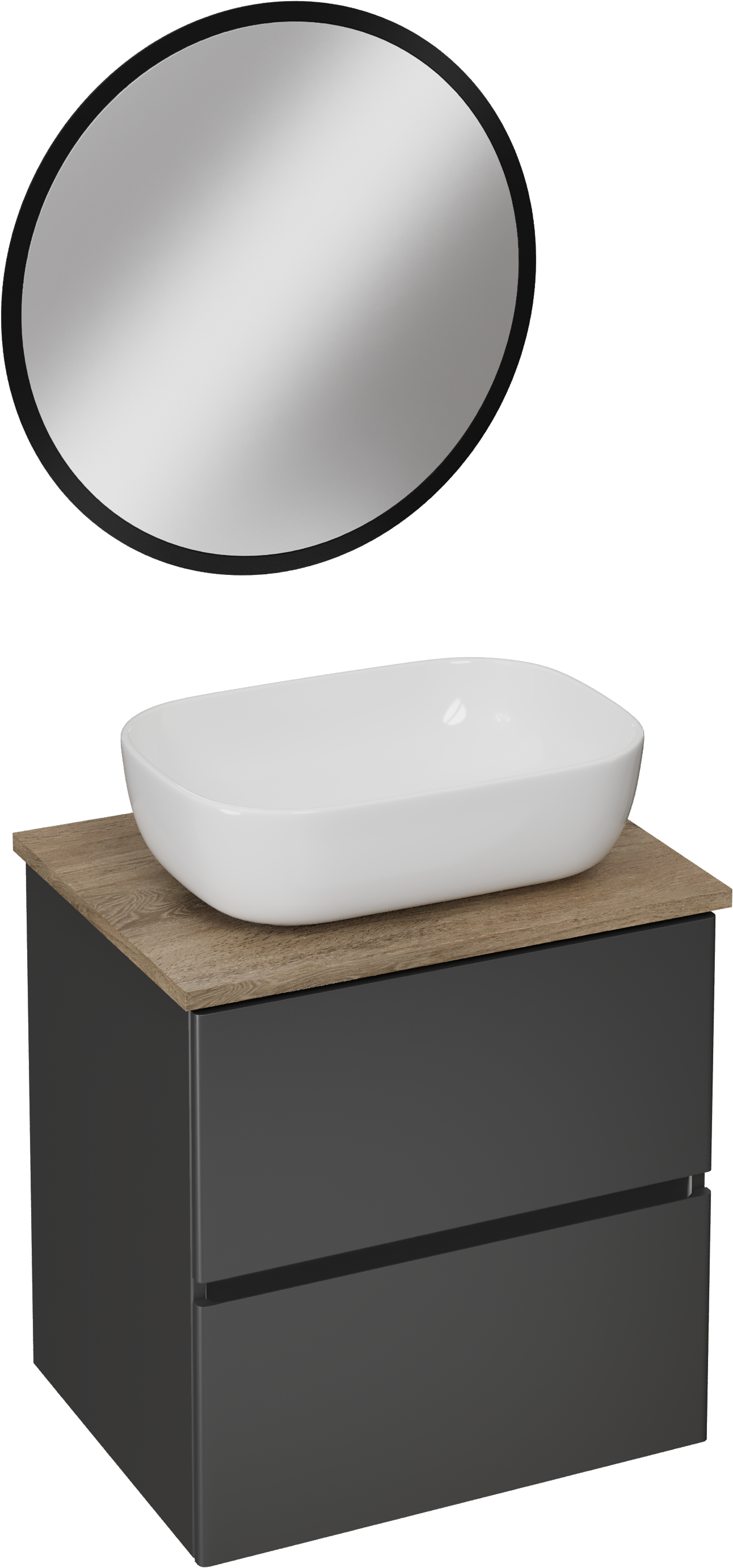 Мебель для ванной комнаты STWORKI Колдинг 60 антрацит, с раковиной 50 Square, столешница орех матовый