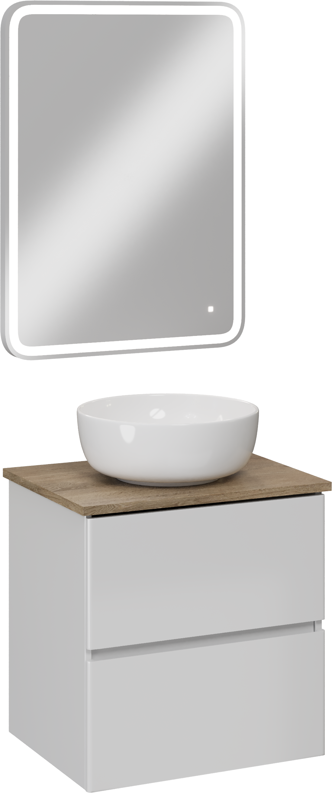 Мебель для ванной комнаты STWORKI Колдинг 60 белая, с раковиной Moduo 40 RING, столешница орех матовый