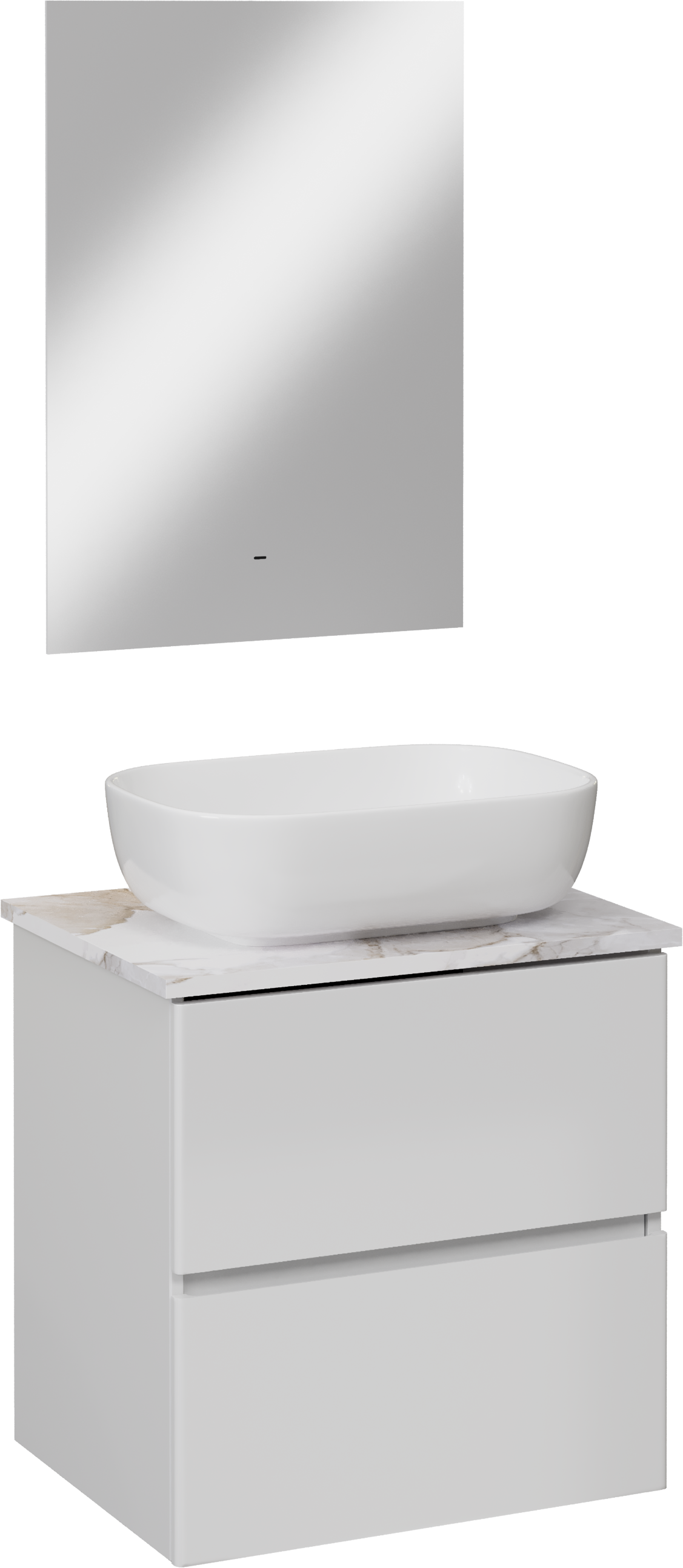 Мебель для ванной комнаты STWORKI Колдинг 60 белая, с раковиной 50 Square, столешница белая сатиновая