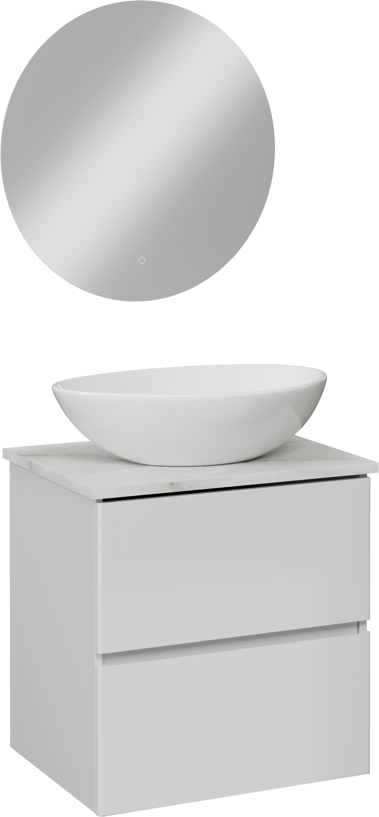 Мебель для ванной комнаты STWORKI Колдинг 60 белая, с раковиной Moduo 55 Leaf, столешница светло-серая сатиновая