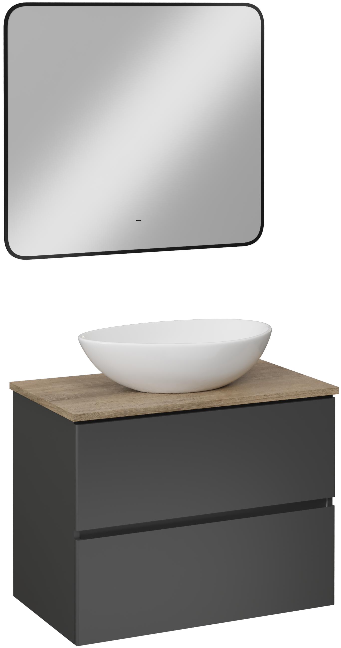 Мебель для ванной комнаты STWORKI Колдинг 80 антрацит, с раковиной Moduo 55 Leaf, столешница орех матовый