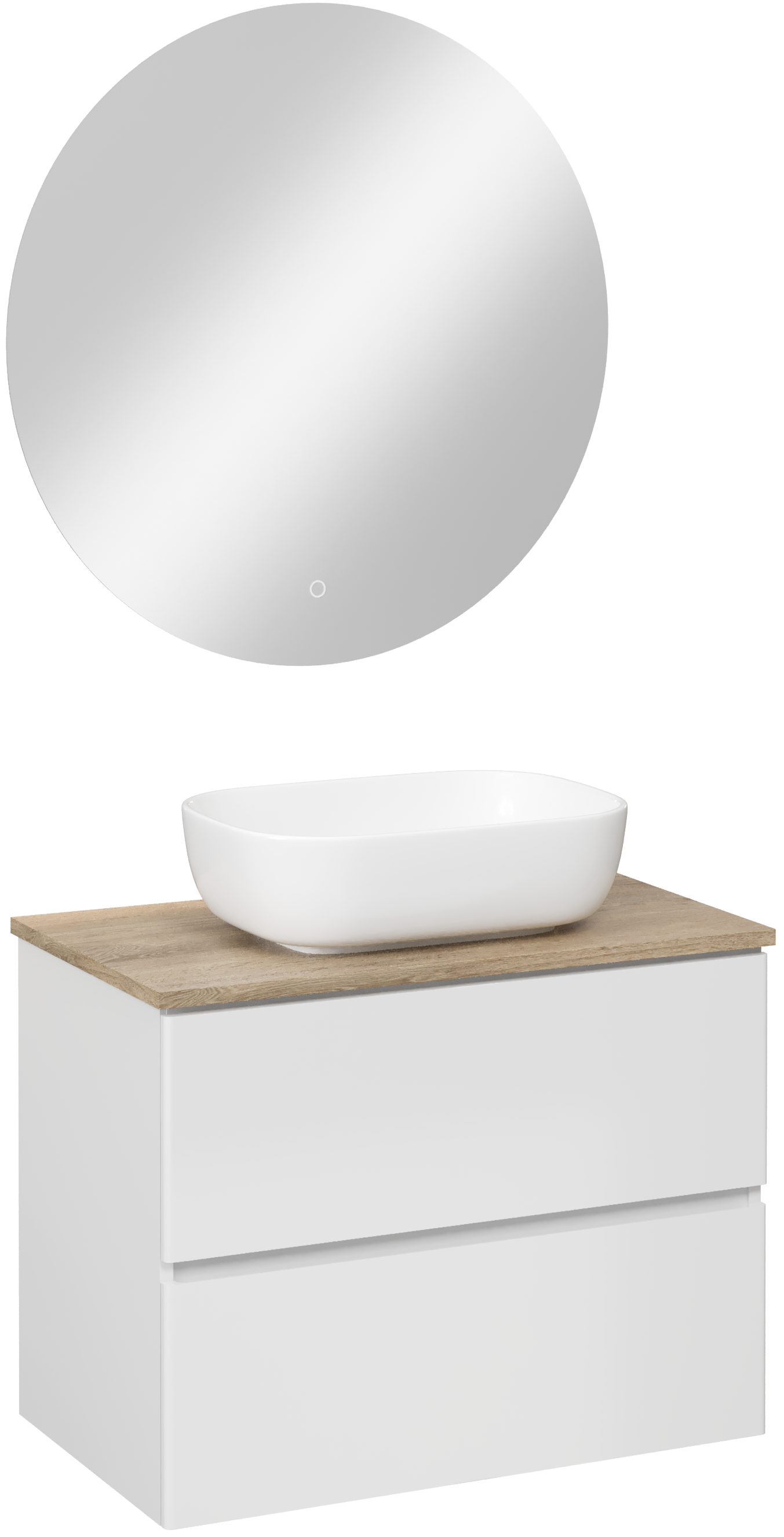 Мебель для ванной комнаты STWORKI Колдинг 80 белая, с раковиной Moduo 50 Square, столешница орех матовый