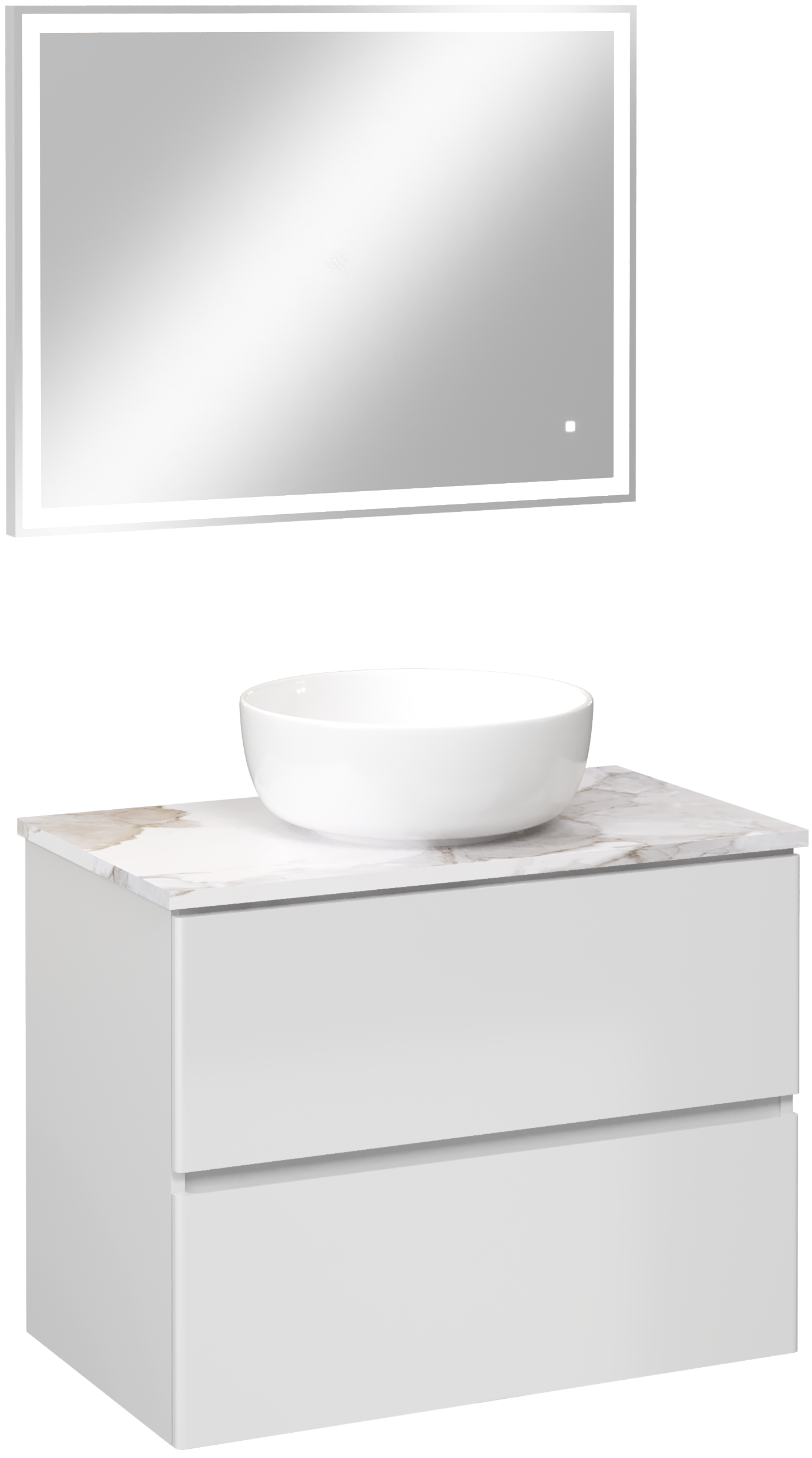 Мебель для ванной комнаты STWORKI Колдинг 80 белая, с раковиной Moduo 40 RING, столешница белая сатиновая