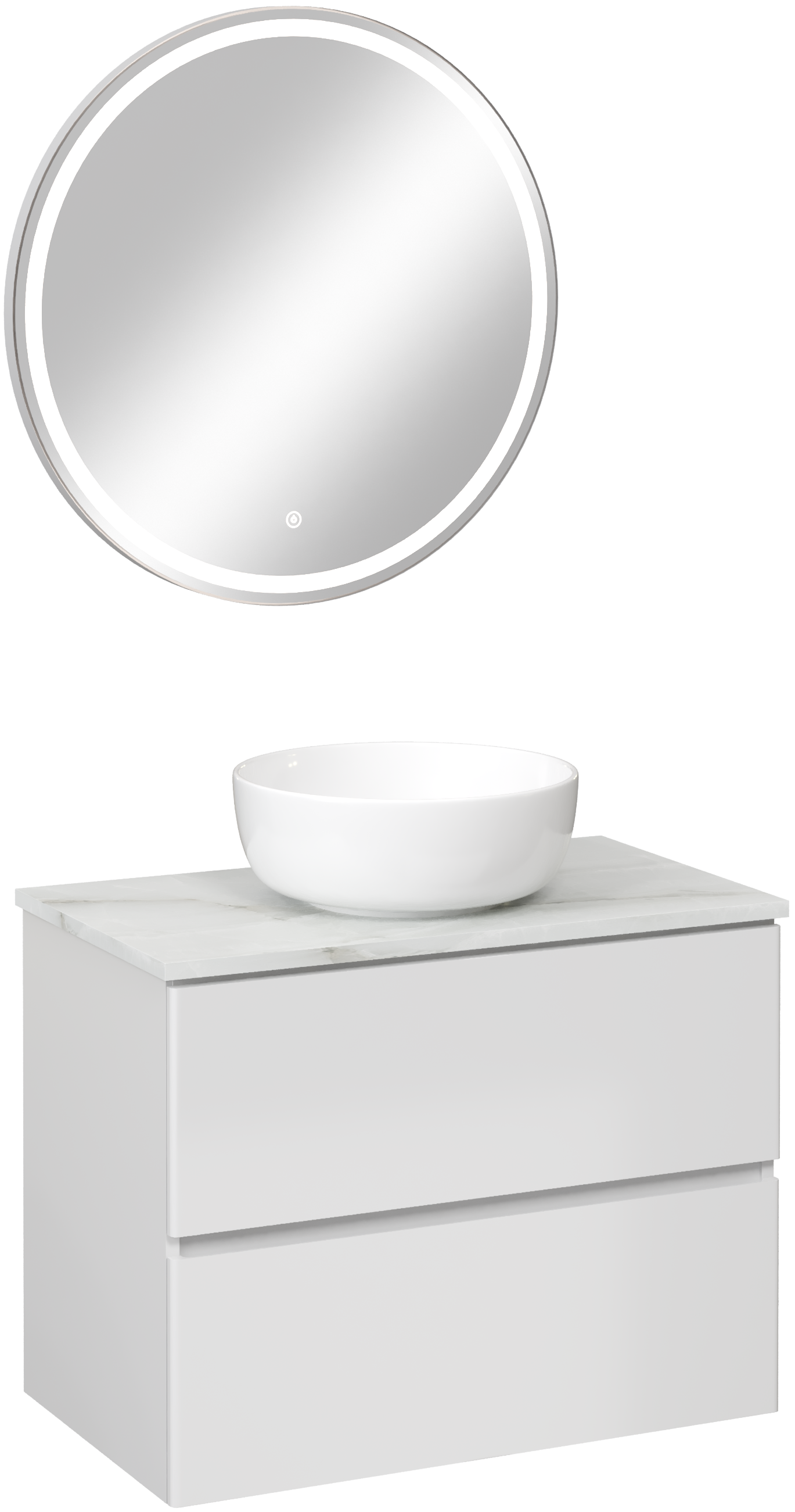Мебель для ванной комнаты STWORKI Колдинг 80 белая, с раковиной Moduo 40 RING, столешница светло-серая сатиновая