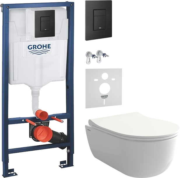 Комплект Унитаз подвесной BOCCHI V-Tondo 1416-001-0129 белый глянцевый + Крышка A0336-001 с микролифтом, глянцевая белая + Звукоизоляция Grohe 37131000 + Инсталляция Solido 38811KF0 3 в 1 с кнопкой смыва
