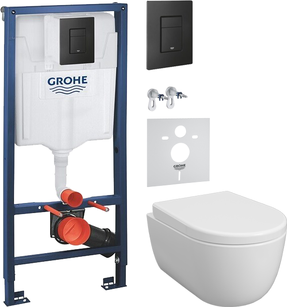 Комплект 4 в 1 Унитаз подвесной BOCCHI V-Tondo Rimless 1417-001-0129 белый глянцевый + Крышка A0302-001 с микролифтом, глянцевая белая + Звукоизоляция Grohe 37131000 + Инсталляция с кнопкой Solido 38811KF0