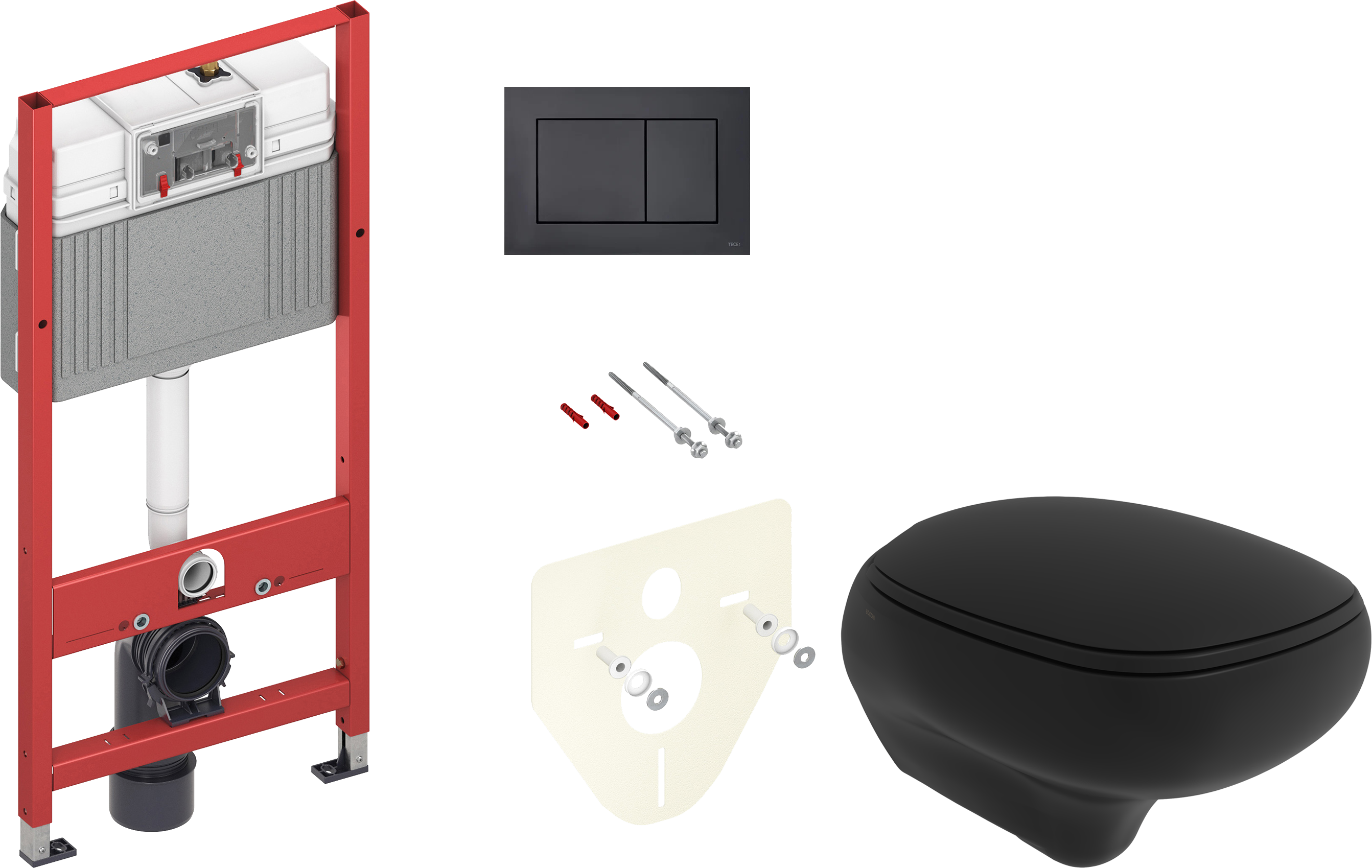 Комплект Унитаз подвесной BOCCHI Fenice черная матовая + Крышка черная матовая, с микролифтом + Инсталляция TECE Now 9400414 4 в 1 с кнопкой смыва