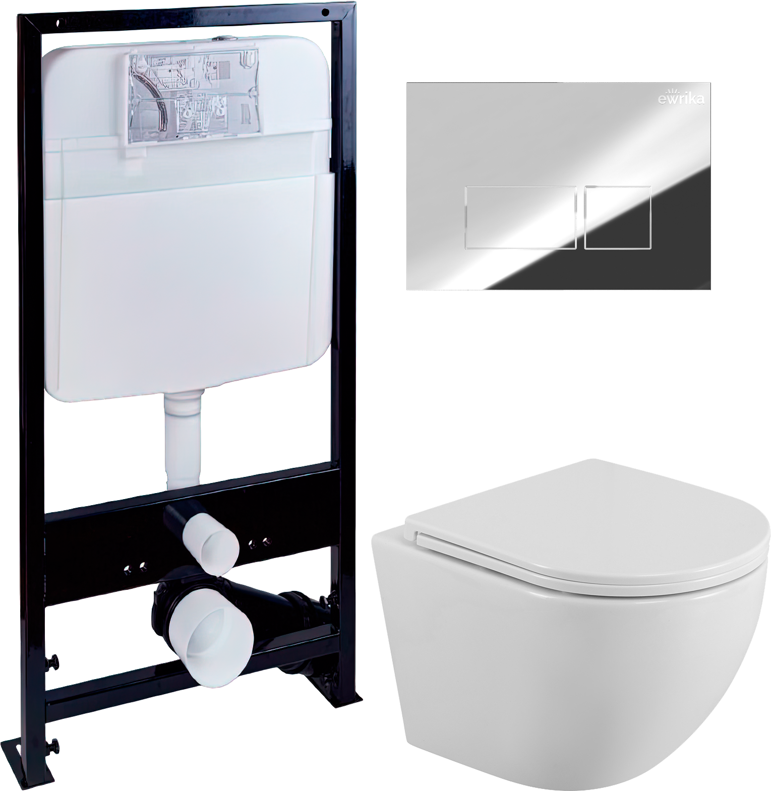 Комплект 3 в 1 Унитаз подвесной BelBagno Uno + Инсталляция EWRIKA ProLT 0026-2020 + Кнопка 0041 цвет хром