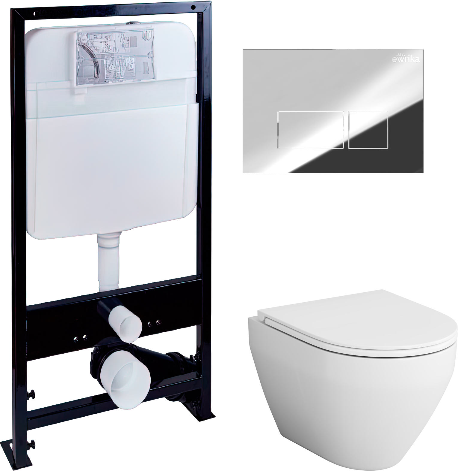 Комплект 3 в 1 Унитаз подвесной AM.PM Spirit V2.0 + Инсталляция EWRIKA ProLT 0026-2020 + Кнопка 0041 цвет хром