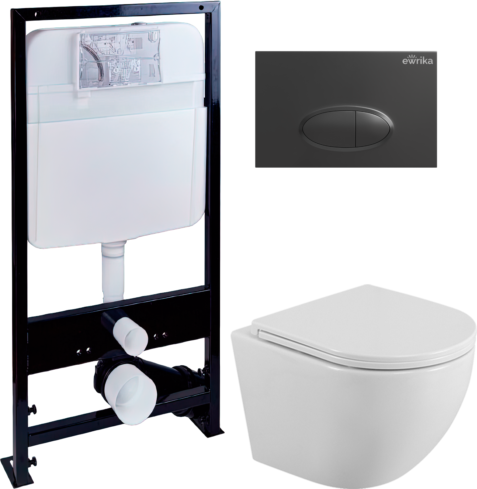 Комплект 3 в 1 Унитаз подвесной BelBagno Uno + Инсталляция EWRIKA ProLT 0026-2020 + Кнопка 0054 цвет матовый черный