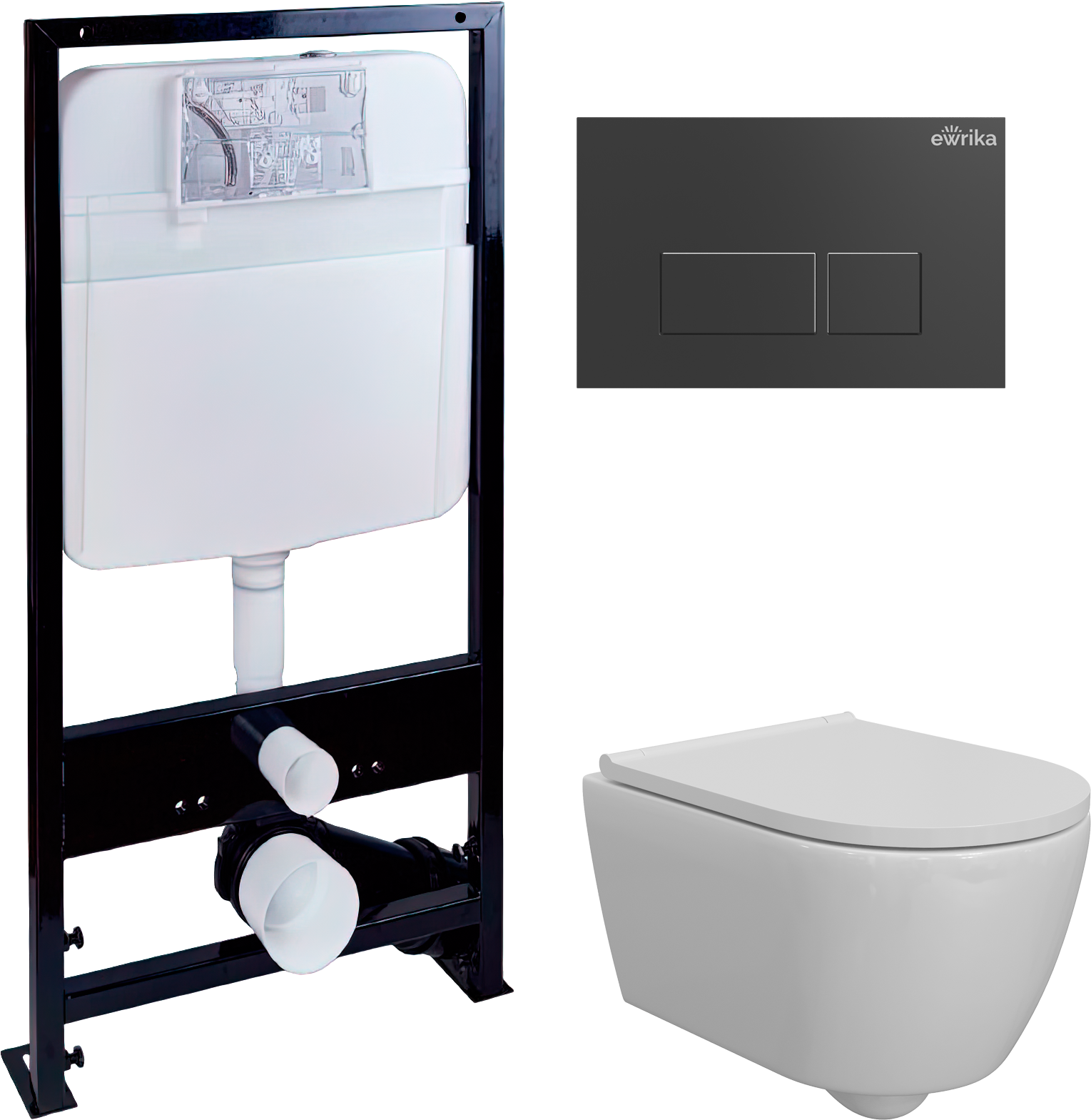 Комплект 3 в 1 Унитаз подвесной DIWO Коломна 0700 + Инсталляция EWRIKA ProLT 0026-2020 + Кнопка 0044 цвет матовый черный