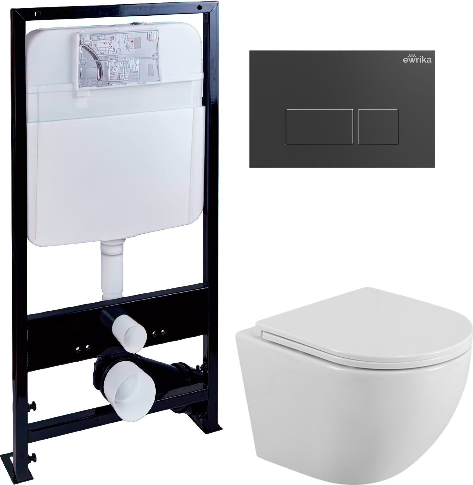 Комплект 3 в 1 Унитаз подвесной BelBagno Uno + Инсталляция EWRIKA ProLT 0026-2020 + Кнопка 0044 цвет матовый черный