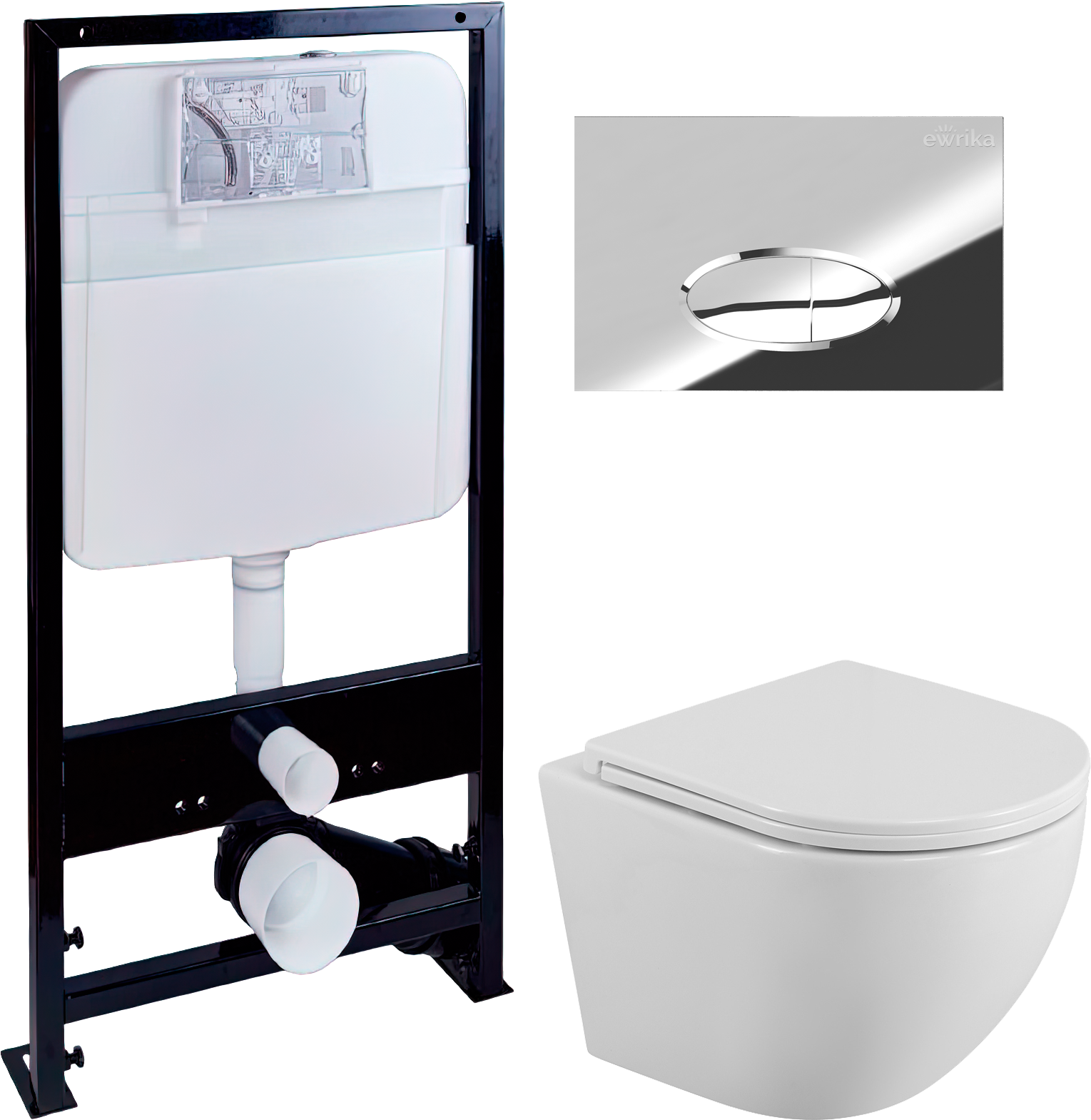 Комплект 3 в 1 Унитаз подвесной BelBagno Uno + Инсталляция EWRIKA ProLT 0026-2020 + Кнопка 0051 цвет хром