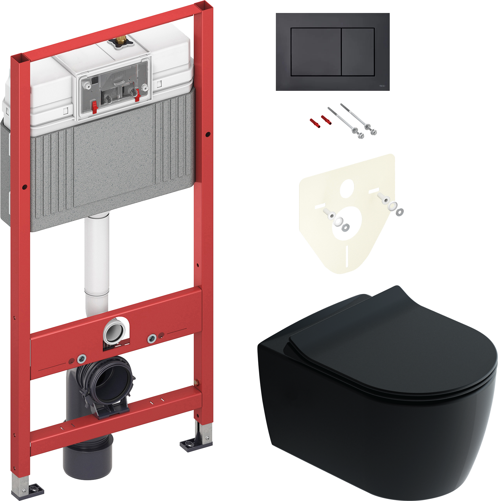 Комплект 2 в 1 Унитаз подвесной STWORKI Ноттвиль SETK3104-2616 черный + Инсталляция с кнопкой TECE Now 9400414