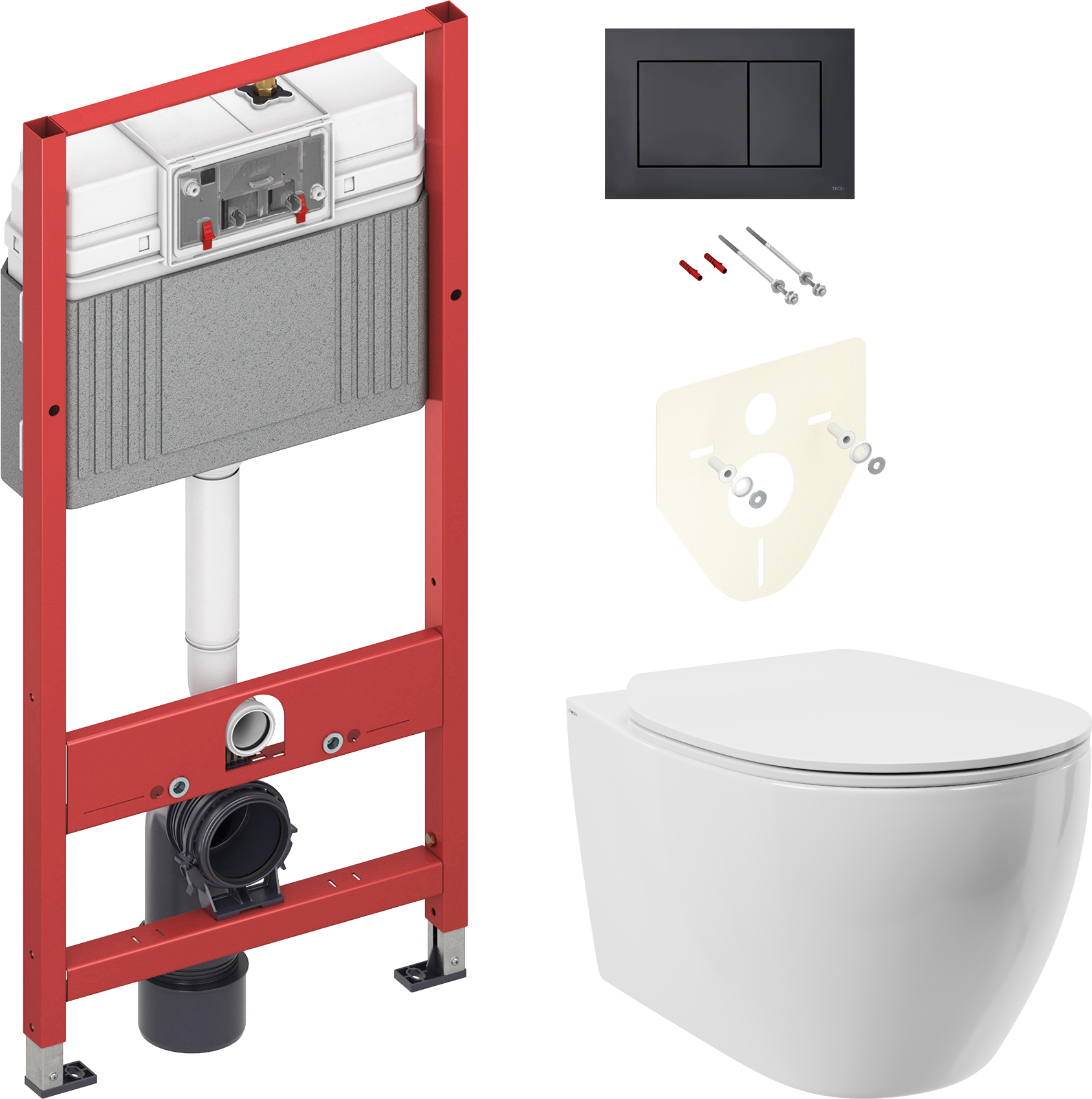 Комплект 2 в 1 Унитаз подвесной STWORKI Муле HDC510NWH + Инсталляция с кнопкой TECE Now 9400414 цвет черный