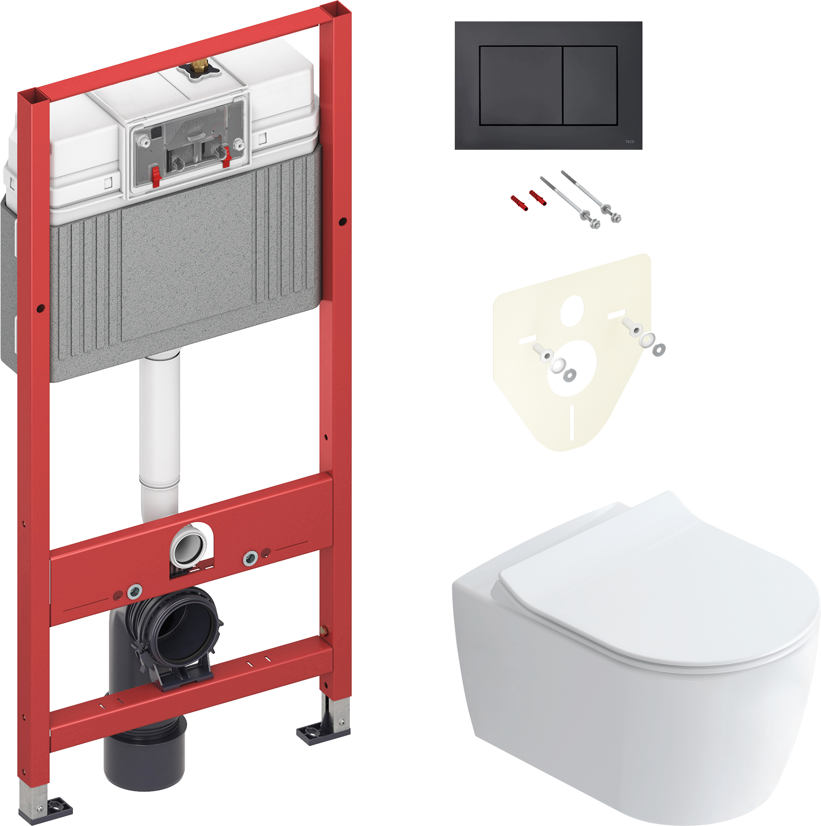 Комплект 2 в 1 Унитаз подвесной STWORKI Ноттвиль SETK3104-2616 белый + Инсталляция с кнопкой TECE Now 9400414