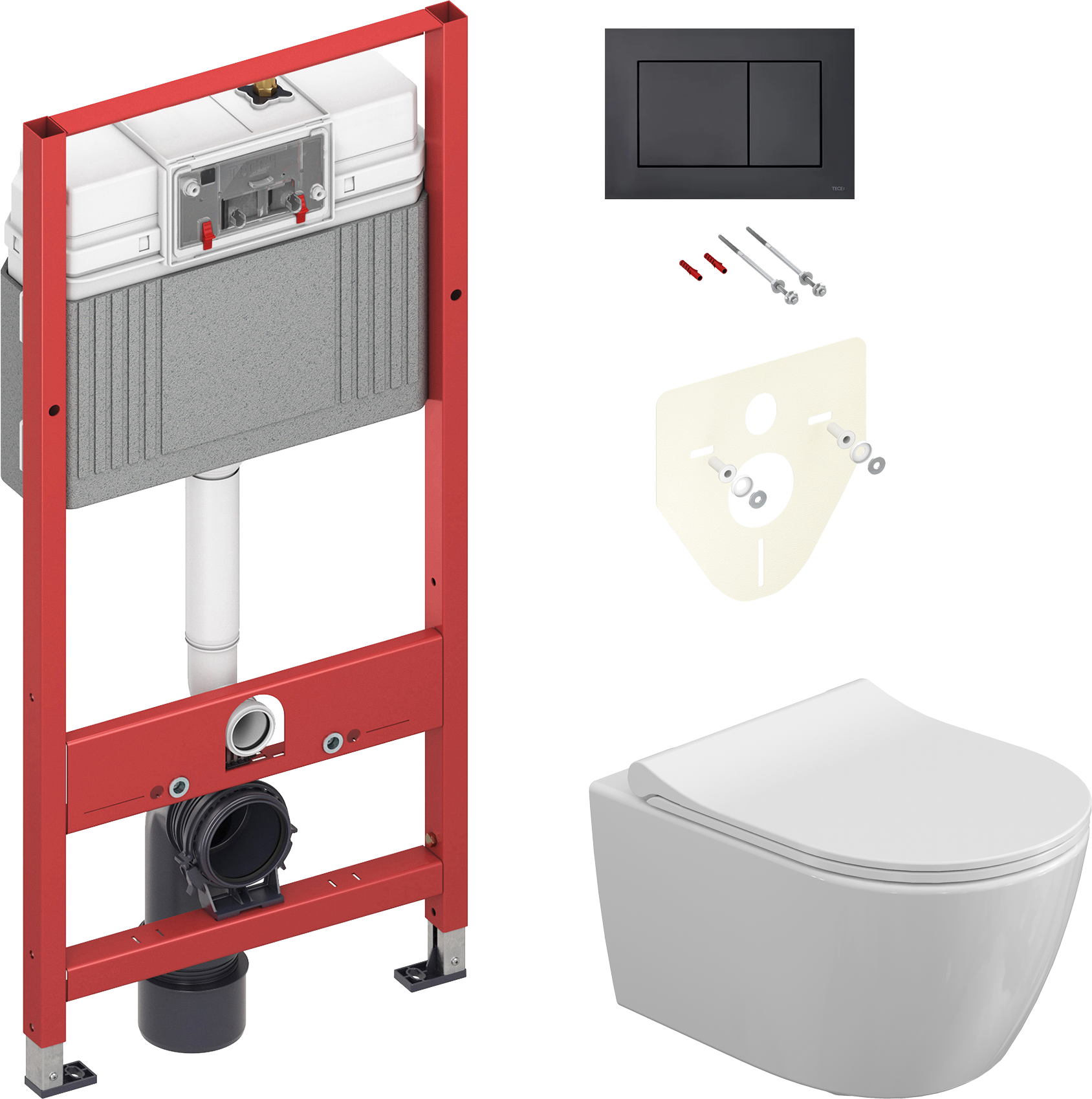Комплект 3 в 1 Унитаз подвесной STWORKI Ларвик 5512 безободковый + Крышка 530224 + Инсталляция с кнопкой TECE Now 9400414