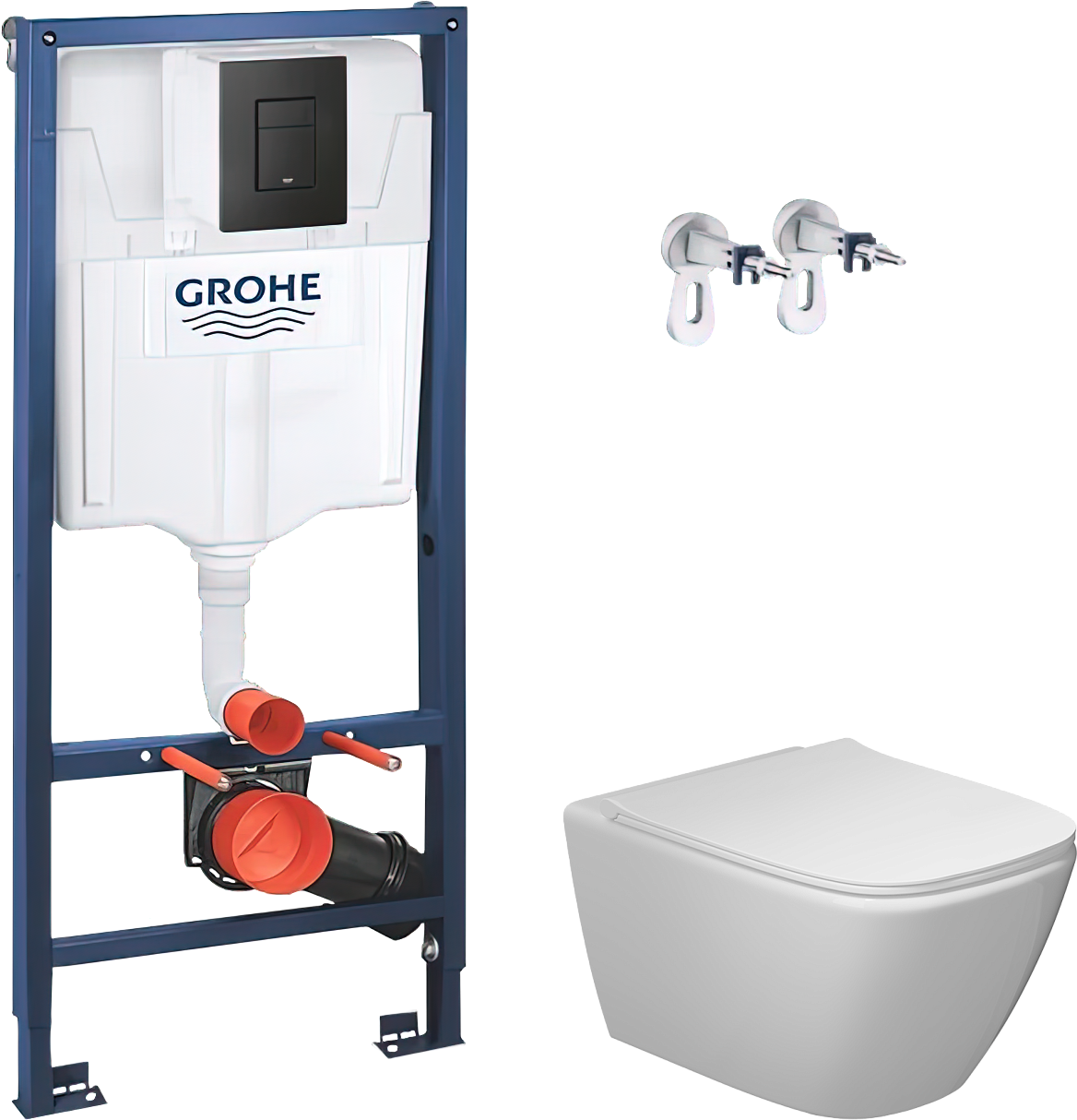 Комплект 3 в 1 Унитаз подвесной STWORKI Карлстад 5610 безободковый + Сиденье Lento 0405 быстросъемное, с микролифтом + Инсталляция с кнопкой Grohe Solido 38811KF0 цвет черный