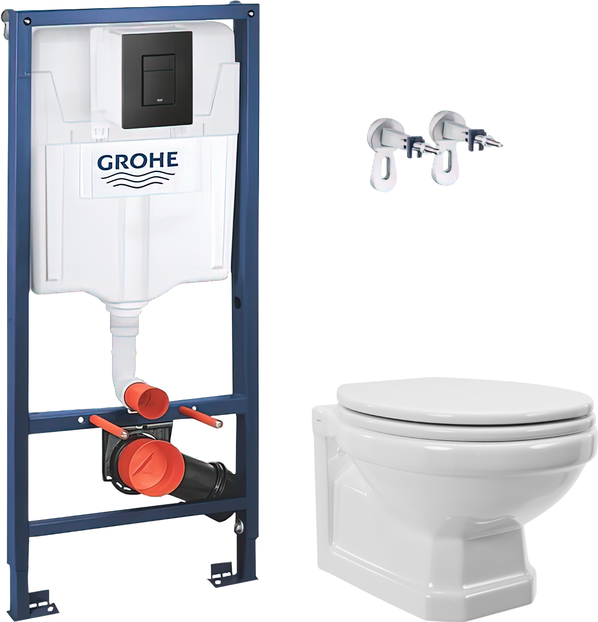 Комплект Унитаз подвесной STWORKI Драммен HDC609WH с микролифтом + Инсталляция Grohe Solido 38811KF0 3 в 1 с кнопкой смыва