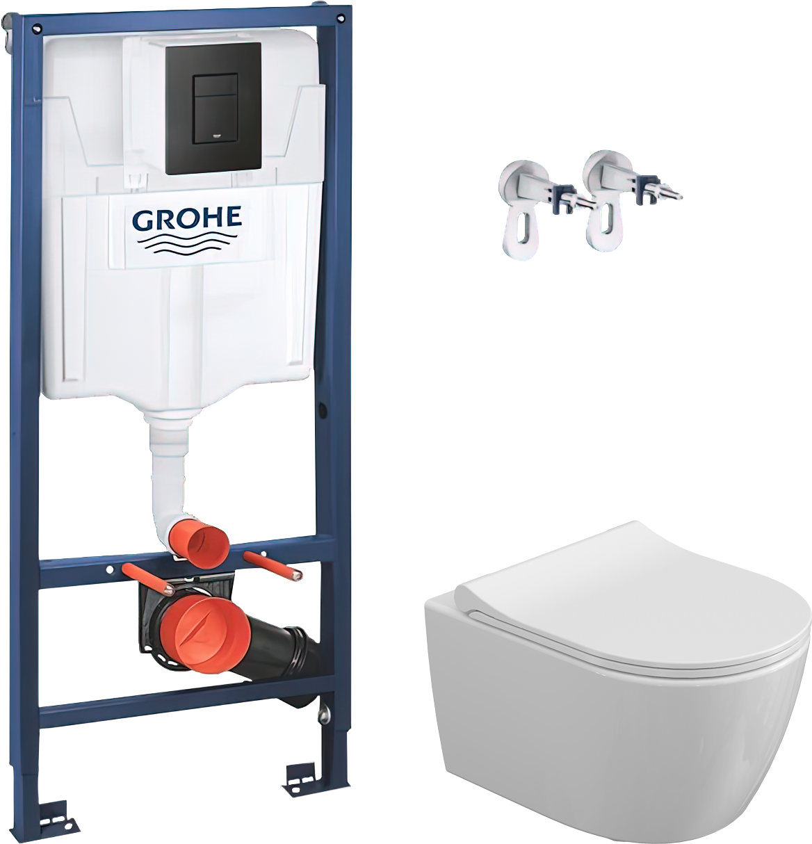 Комплект 3 в 1 Унитаз подвесной STWORKI Ларвик 5512 безободковый + Крышка 530224 + Инсталляция с кнопкой Grohe Solido 38811KF0