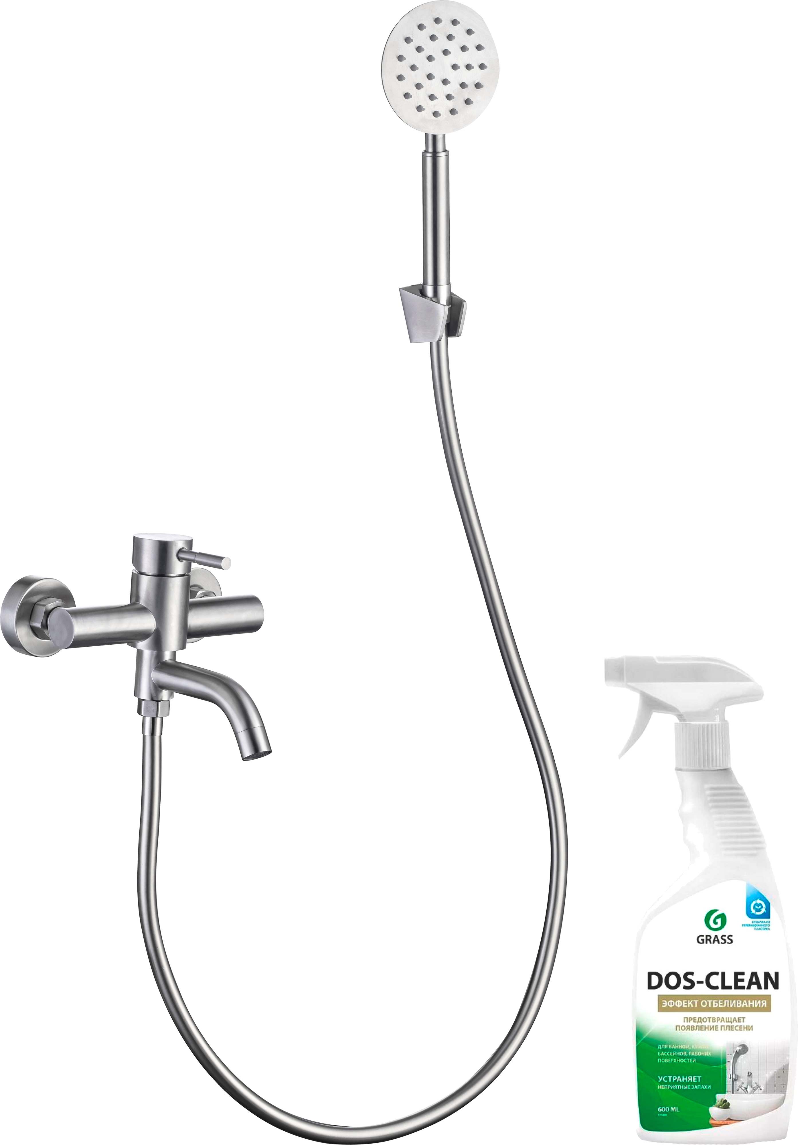 Смеситель для ванны с душем STWORKI Хальмстад WFT1031-2 нержавеющая сталь + Универсальное моющее средство Grass 125489 600 мл