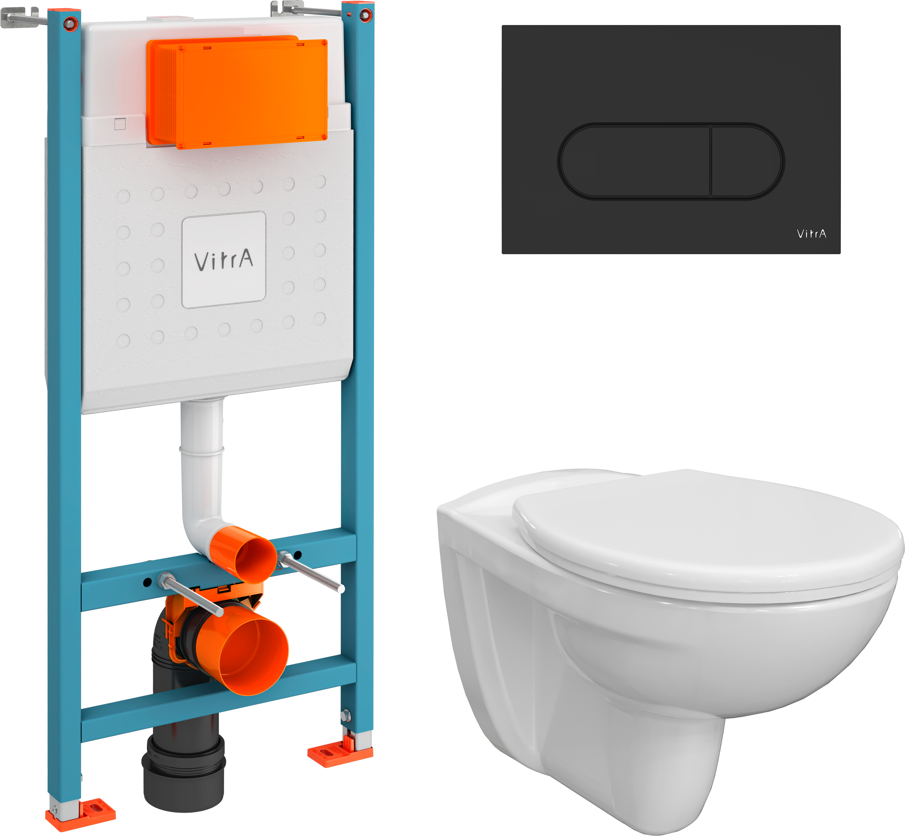 Комплект 4 в 1 Унитаз подвесной DIWO Анапа безободковый + Сиденье 803-003-709 термопласт, с микролифтом + Инсталляция VitrA V-Fix Core 732-5800-01 + Кнопка Root Round 740-2211 цвет матовый черный