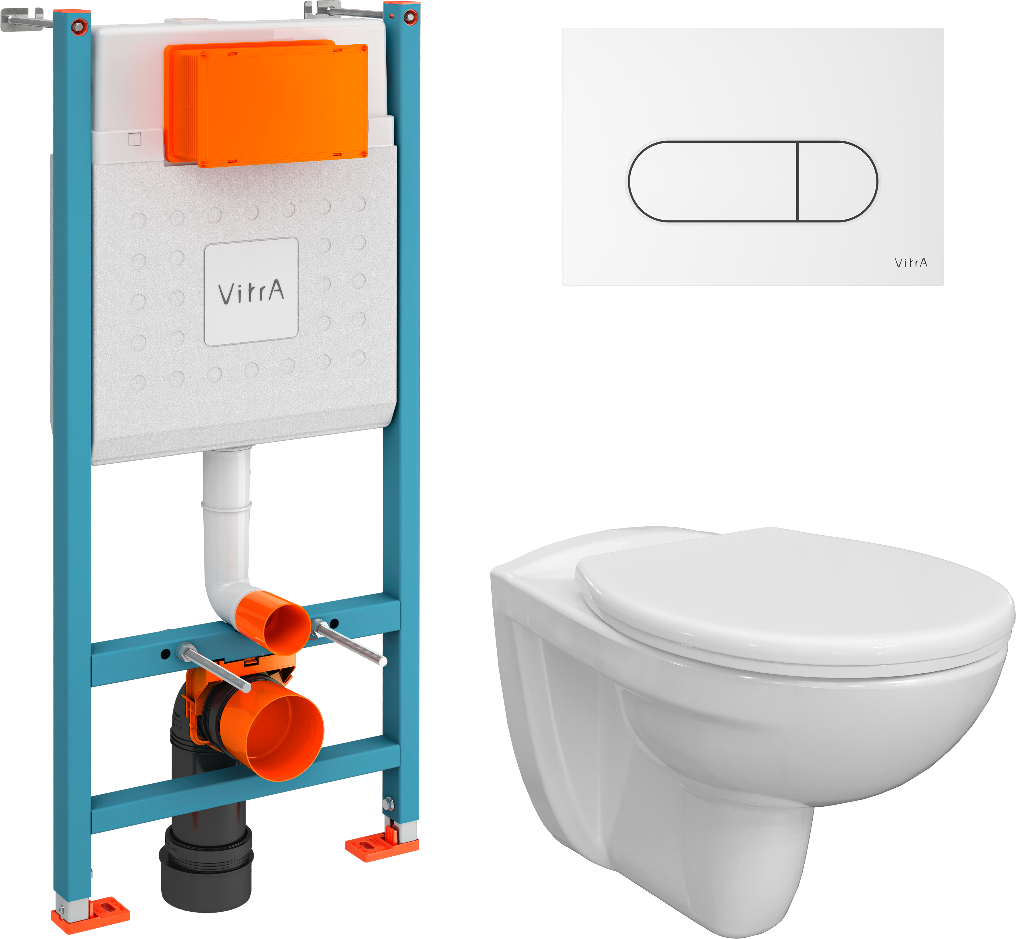 Комплект Унитаз подвесной DIWO Анапа безободковый + Крышка 800-003-709 дюропласт, с микролифтом + Инсталляция VitrA V-Fix Core 732-5800-01 + Кнопка Root Round 740-2200 белая глянцевая