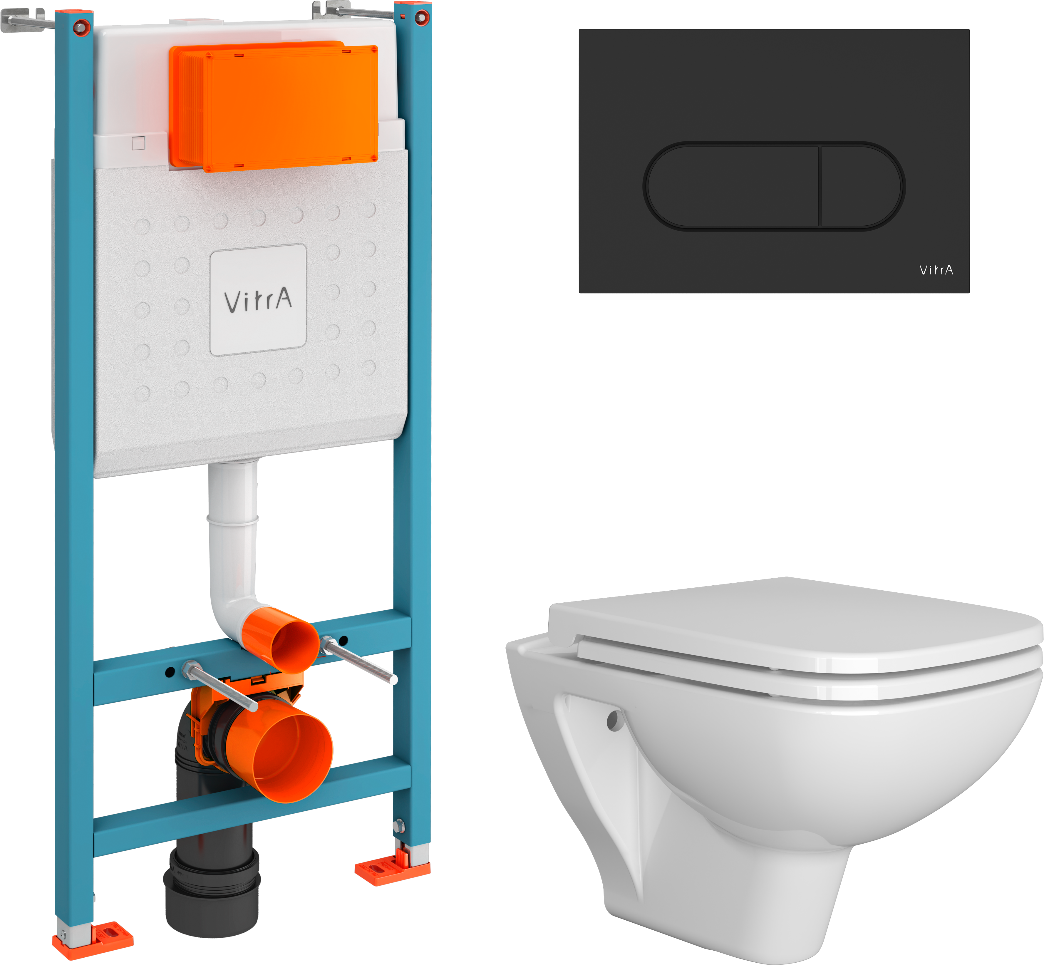 Комплект 4 в 1 Унитаз подвесной DIWO Сочи 7508N003-0079 безободковый + Сиденье Yakut 0344 быстросъемное, с микролифтом + Инсталляция VitrA V-Fix Core 732-5800-01 + Кнопка Root Round 740-2211 цвет матовый черный