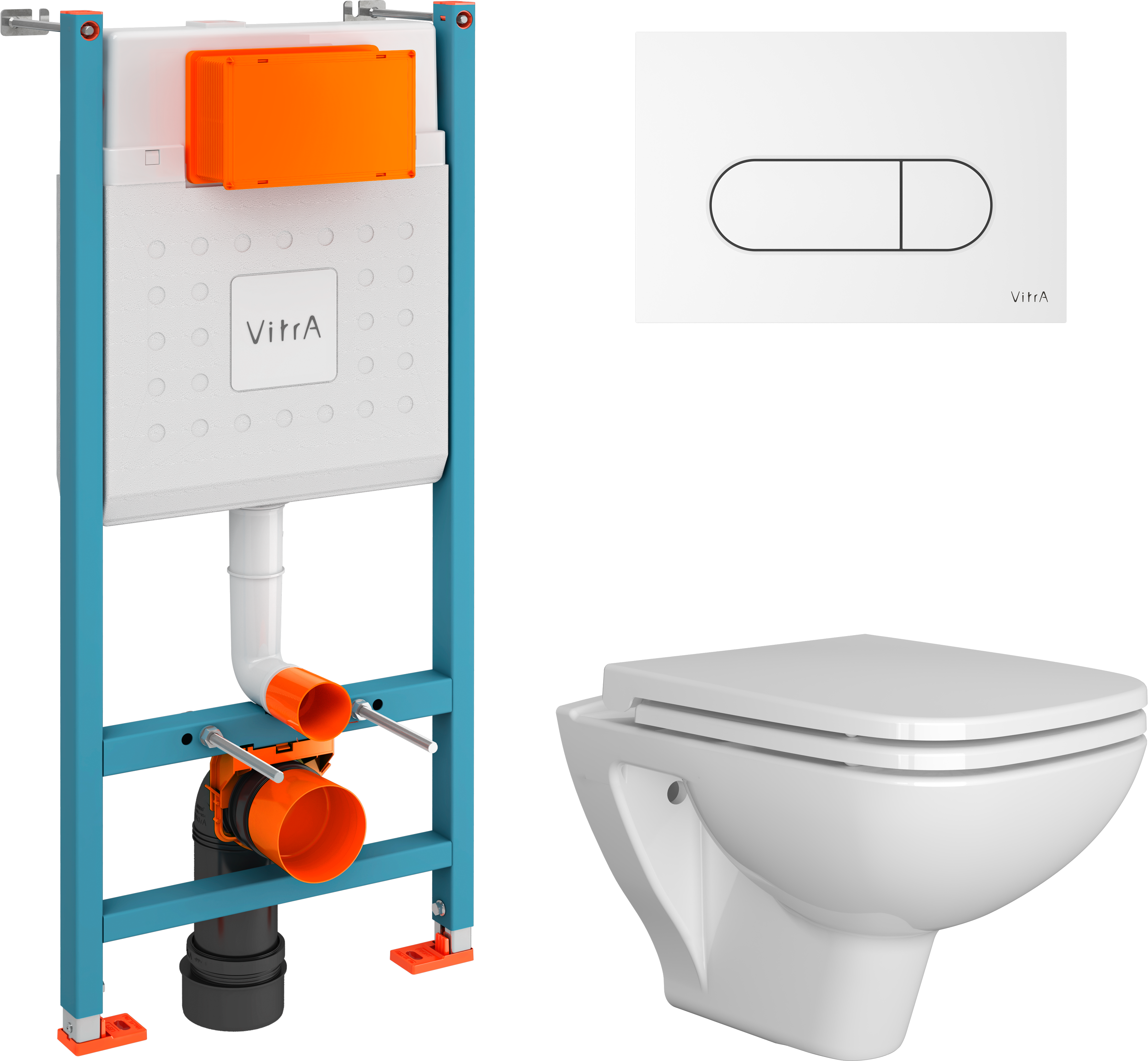 Комплект 4 в 1 Унитаз подвесной DIWO Сочи 7508N003-0079 безободковый + Сиденье Yakut 0344 быстросъемное, с микролифтом + Инсталляция VitrA V-Fix Core 732-5800-01 + Кнопка Root Round 740-2200 цвет глянцевый белый