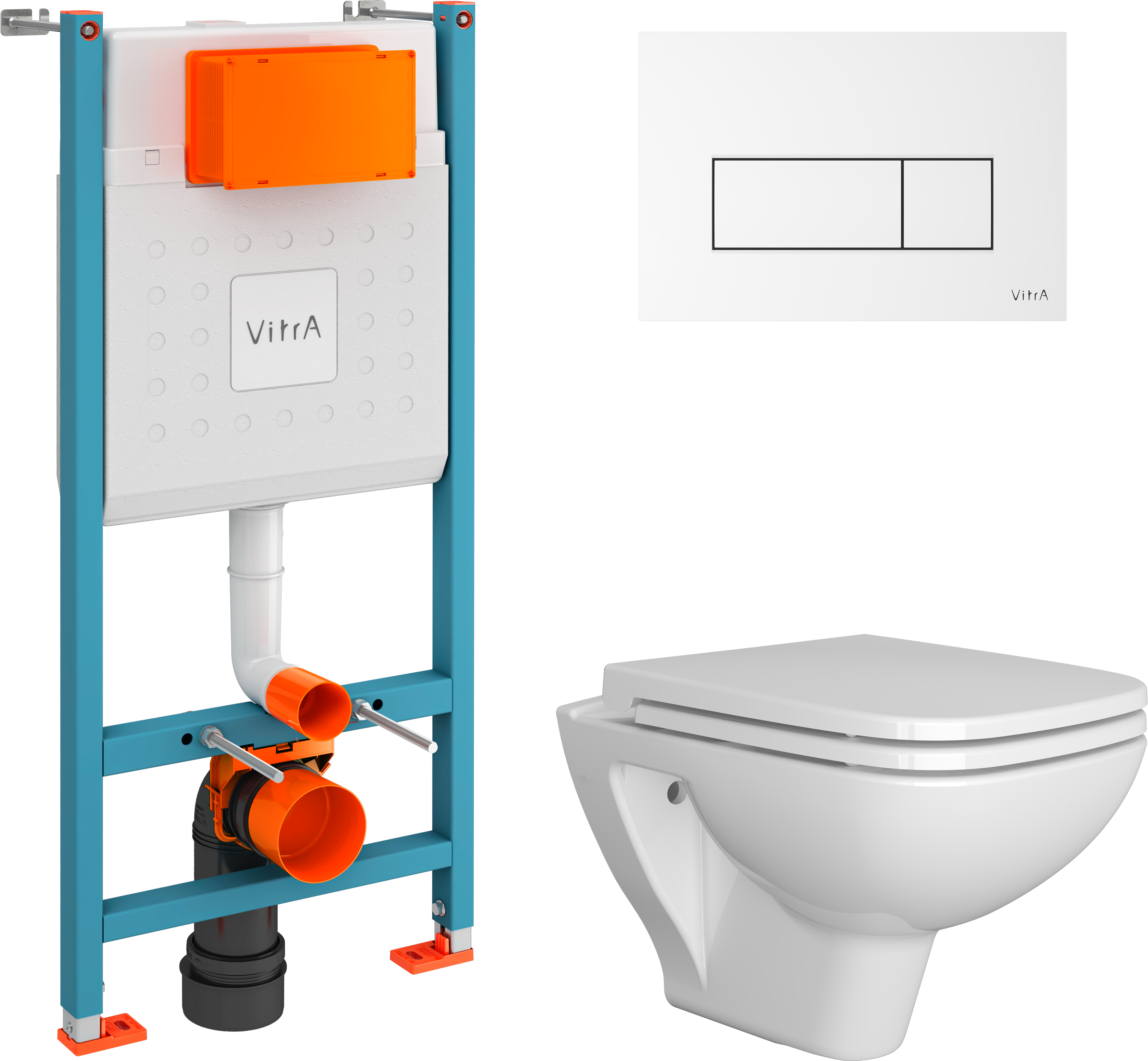 Комплект 4 в 1 Унитаз подвесной DIWO Сочи 7508N003-0079 безободковый + Сиденье Yakut 0344 быстросъемное, с микролифтом + Инсталляция VitrA V-Fix Core 732-5800-01 + Кнопка Root Square 740-2300 цвет глянцевый белый
