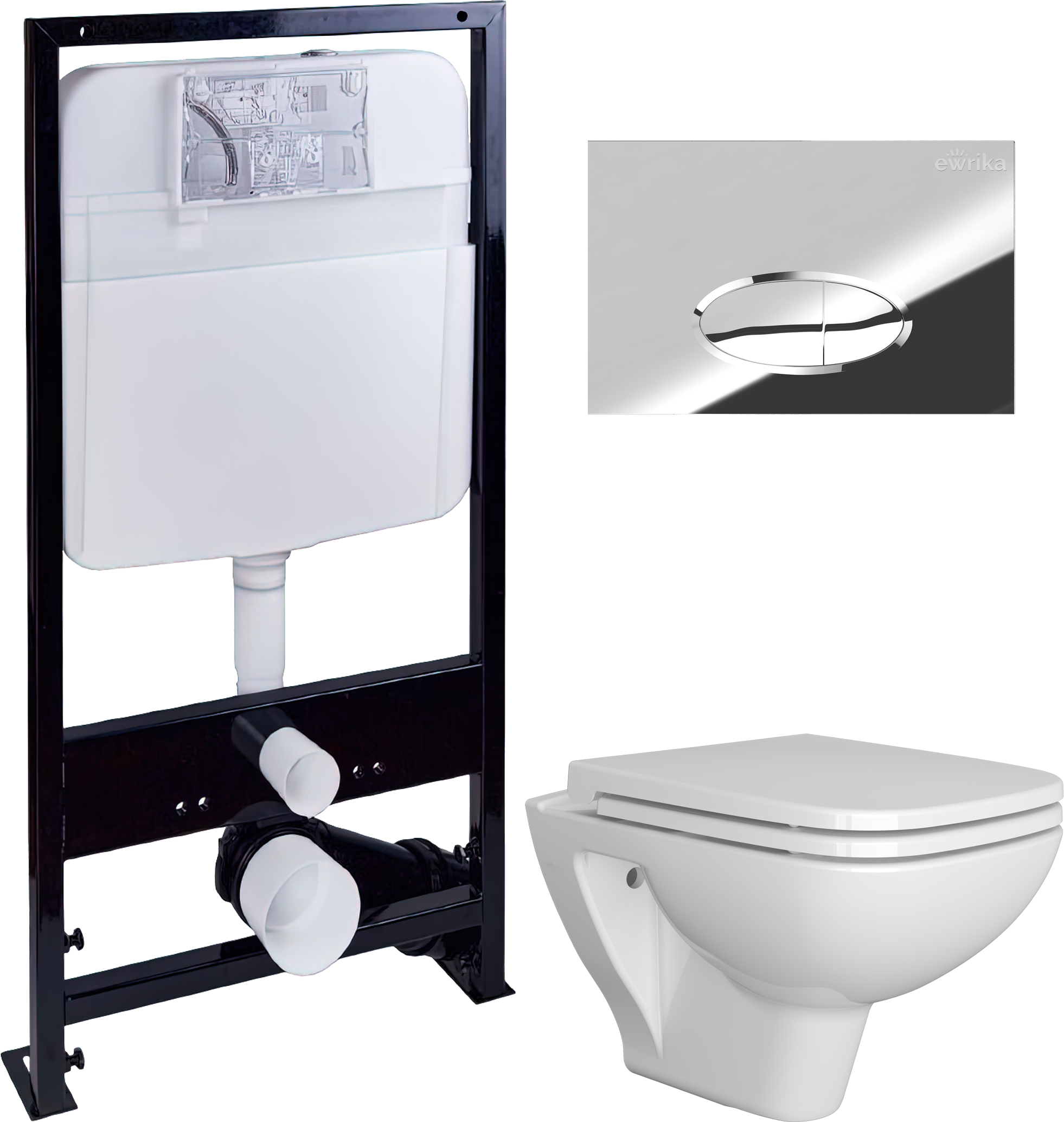 Комплект 4 в 1 Унитаз подвесной DIWO Сочи 7508N003-0079 безободковый + Сиденье Yakut 0344 быстросъемное, с микролифтом + Инсталляция EWRIKA ProLT 0026-2020 + Кнопка 0051 цвет хром