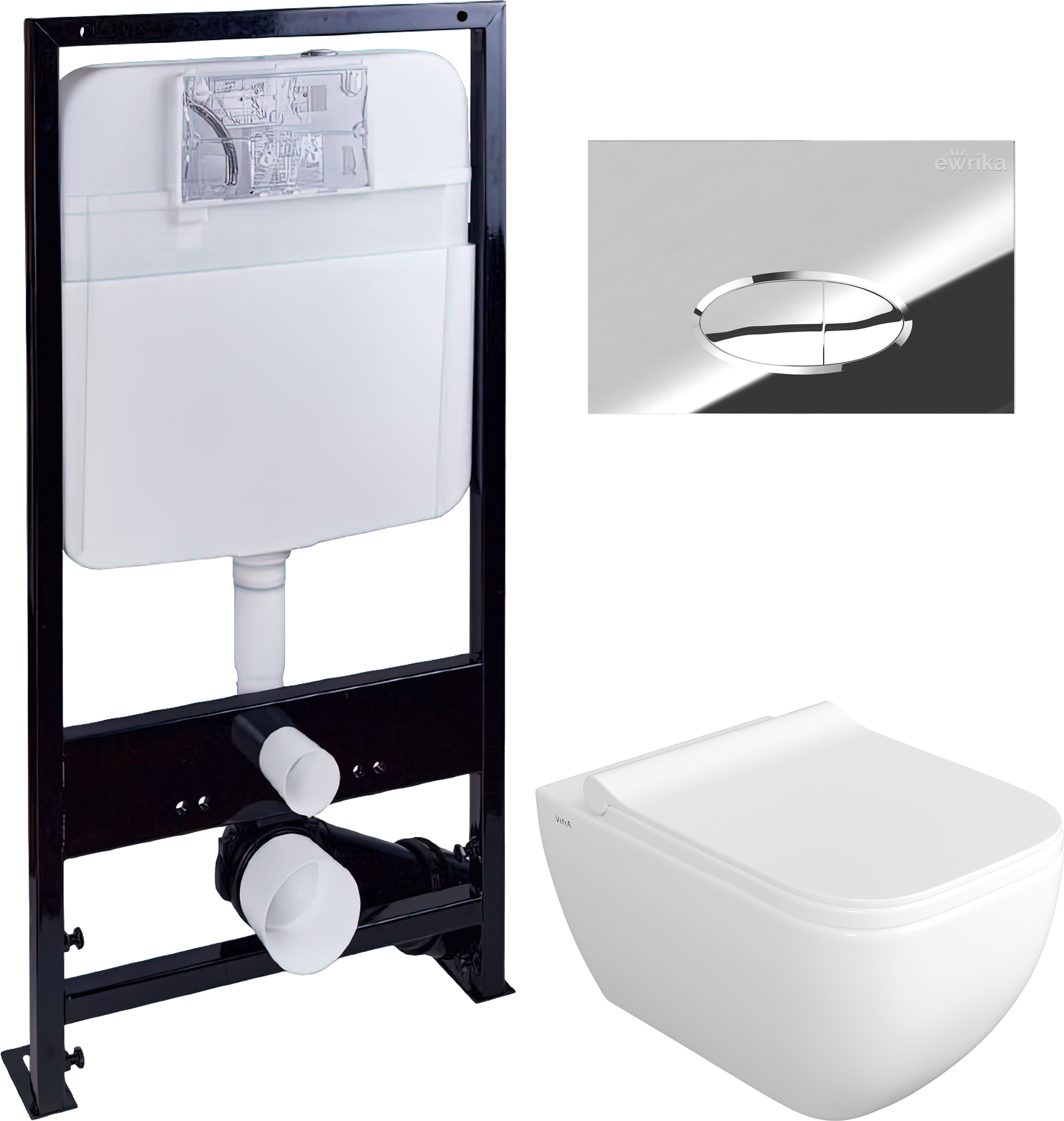 Комплект 4 в 1 Унитаз подвесной VitrA Shift 7742B003-0075 белая глянцевая + Крышка DIWO Шифт 0405 быстросъемное, с микролифтом + Инсталляция EWRIKA ProLT 0026-2020 + Кнопка 0051