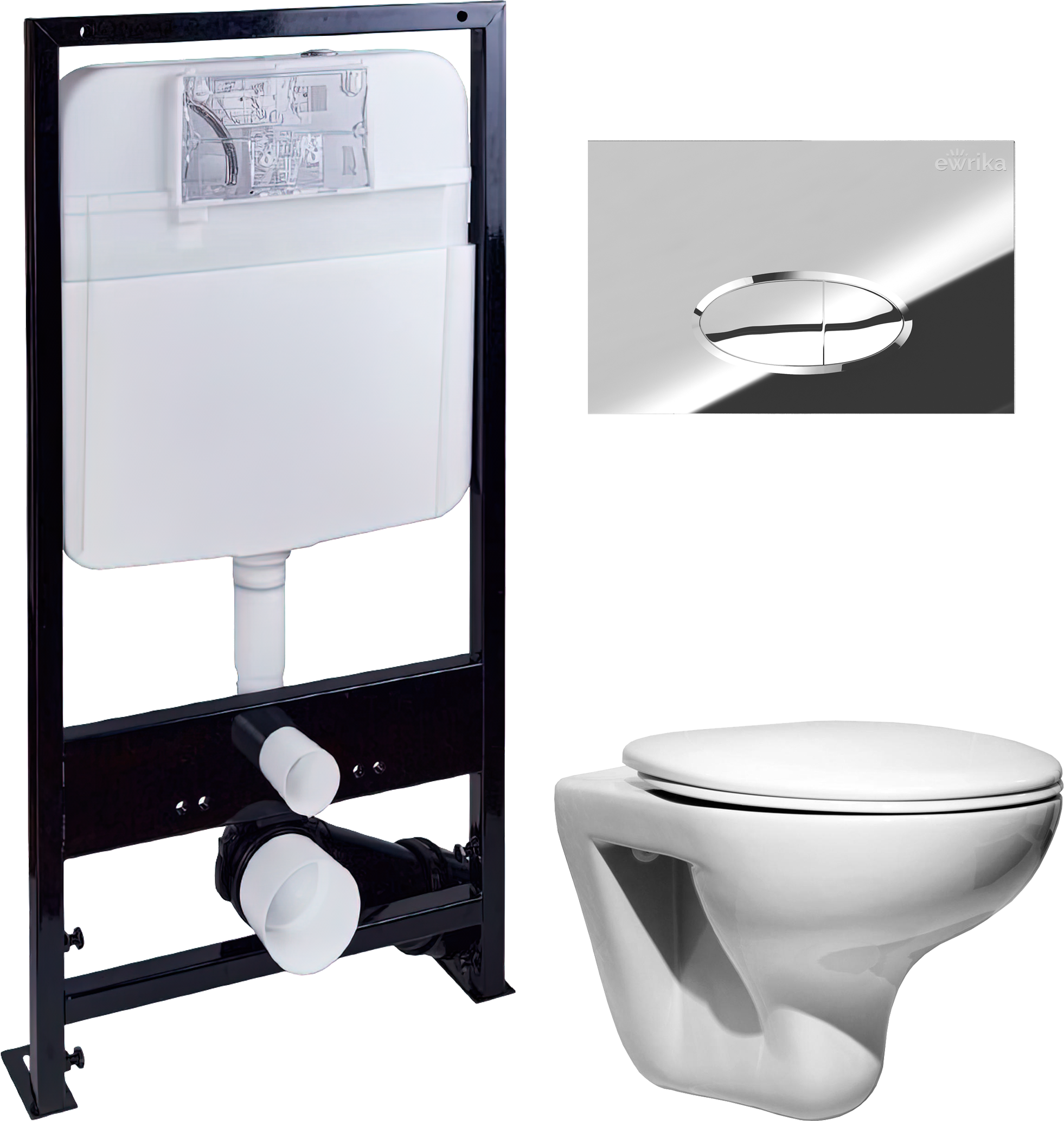 Комплект 4 в 1 Унитаз подвесной Roca Mateo + Сиденье DIWO Матео 0346, быстросъемное, с микролифтом + Инсталляция EWRIKA ProLT 0026-2020 + Кнопка 0051 цвет хром