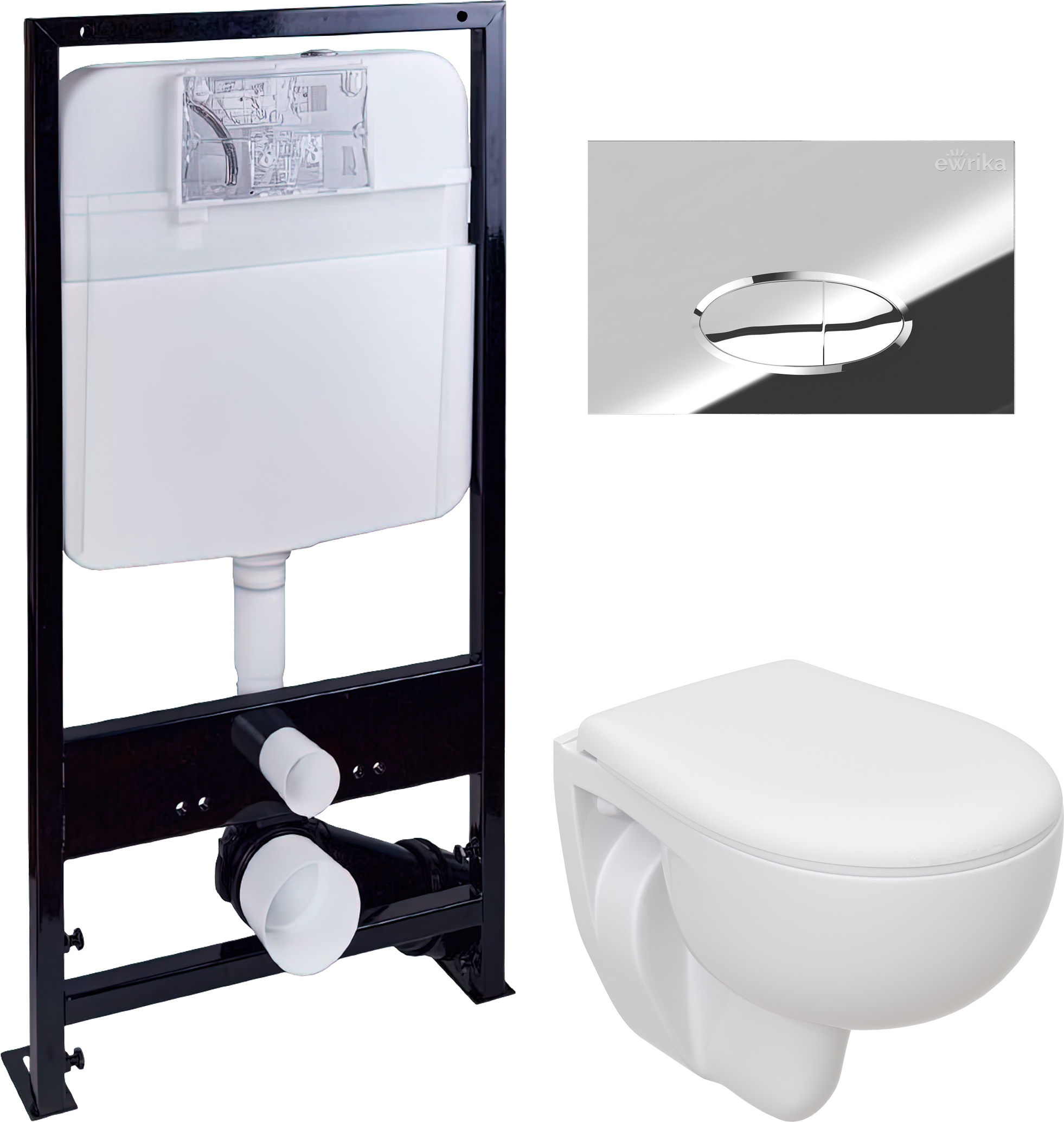 Комплект 5 в 1 Унитаз подвесной Seramiksan Natura A051041H + Сиденье AG50002 +    + Инсталляция EWRIKA ProLT 0026-2020 + Кнопка 0051 цвет хром