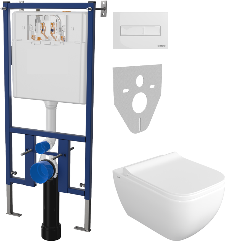 Комплект 4 в 1 Унитаз подвесной VitrA Shift 7742B003-0075 белая глянцевая + Крышка DIWO Шифт 0405 быстросъемное, с микролифтом + Инсталляция 4501 + Кнопка 7320 цвет глянцевый белый