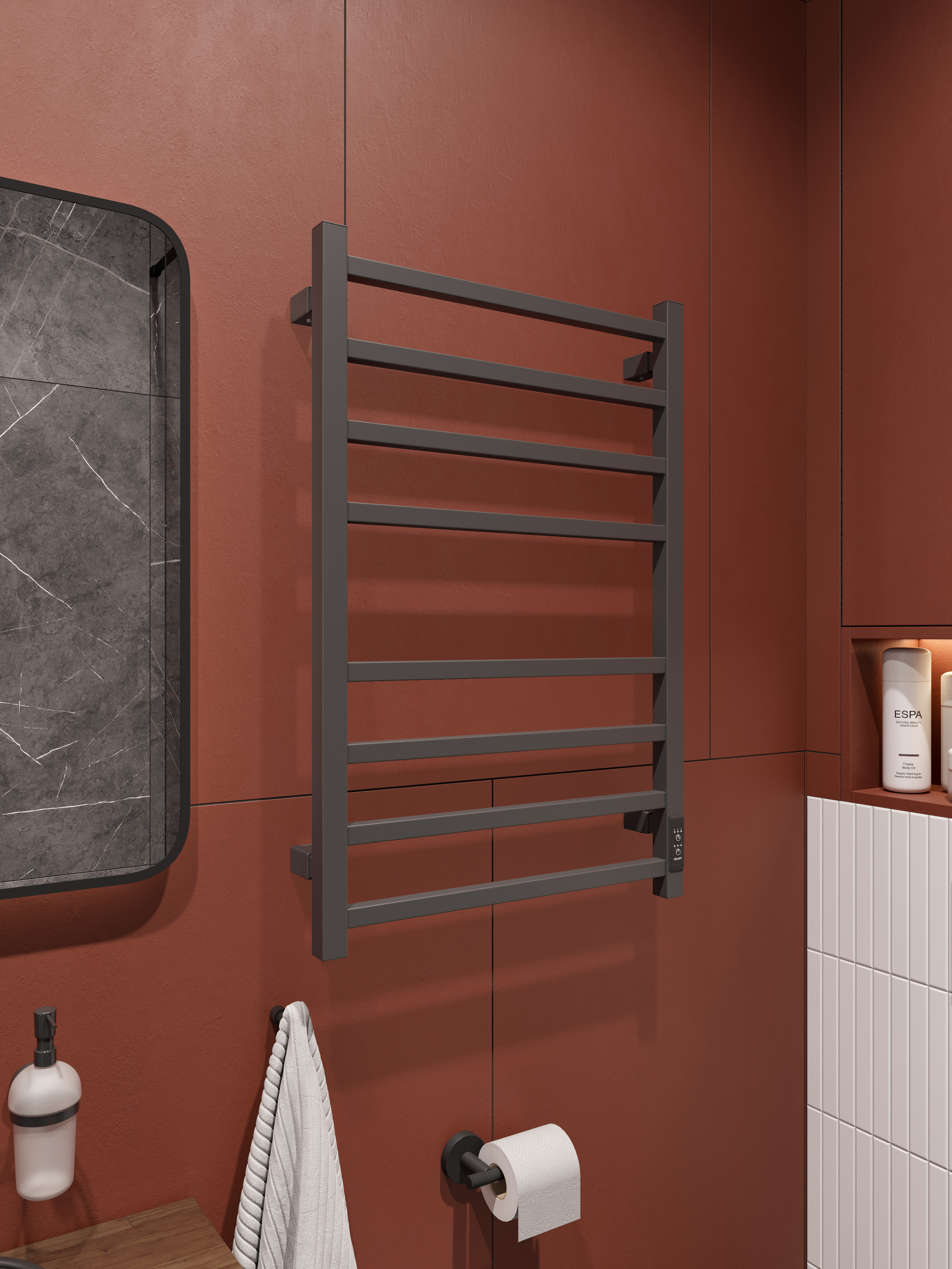 Полотенцесушитель электрический EWRIKA Пенелопа L2 80x55 см, подключение справа, слева, графит, лесенка, из стали