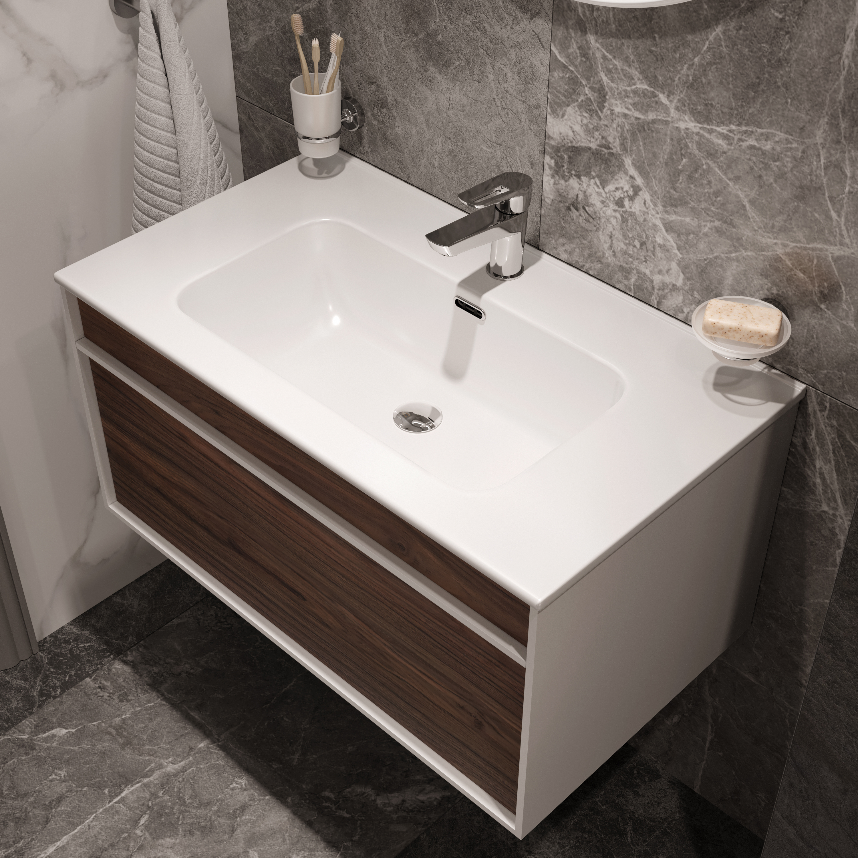 Мебельная раковина STWORKI Вестервик 82 накладная, белая, прямоугольная, фаянс