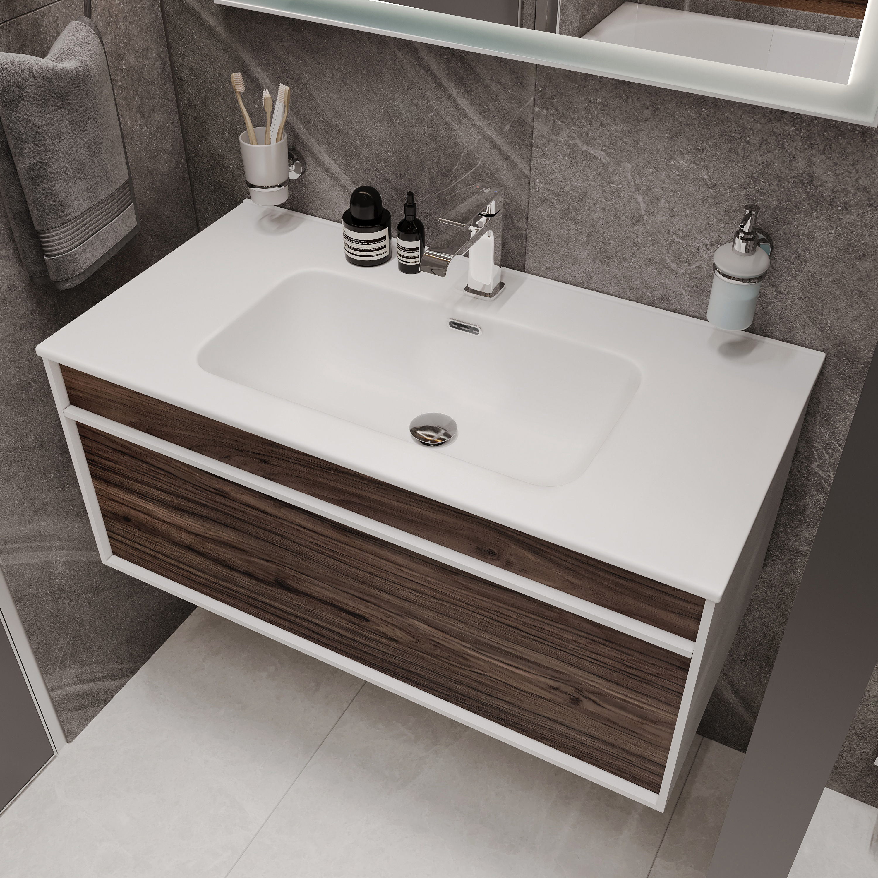 Мебельная раковина STWORKI Вестервик 91 накладная, белая, прямоугольная, фарфор