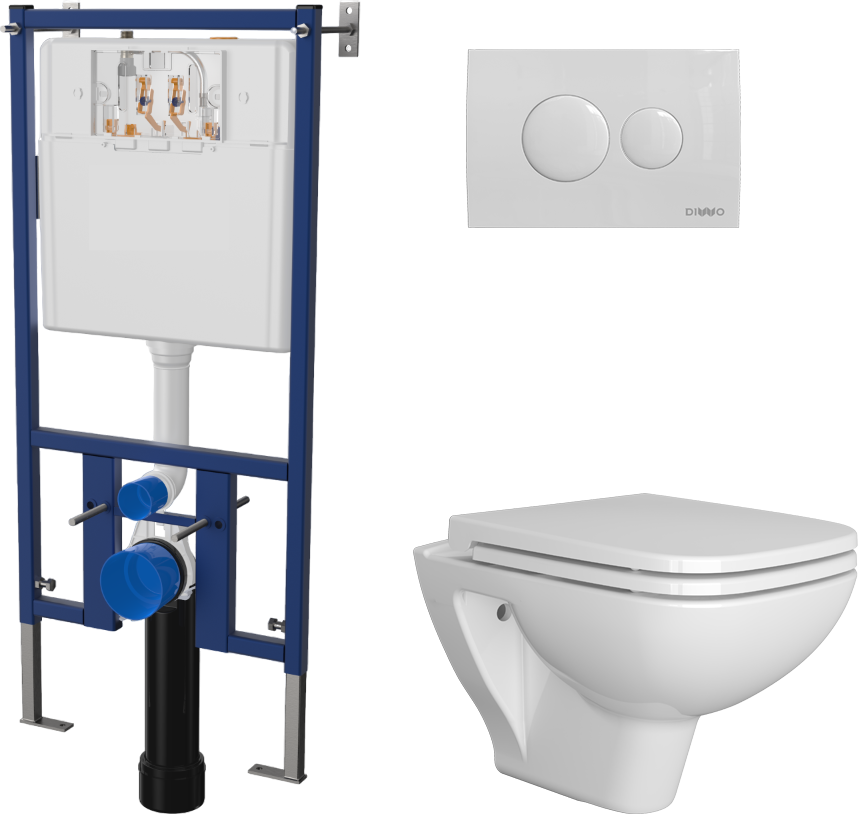 Комплект Унитаз подвесной DIWO Сочи 7508N003-0079 безободковая + Крышка Yakut 0344 с микролифтом + Инсталляция + Кнопка 7310 белая