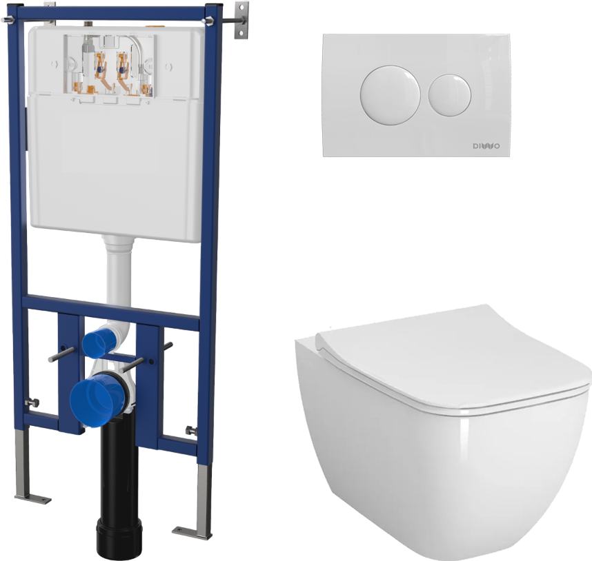 Комплект 4 в 1 Унитаз подвесной VitrA Shift 7742B003-0075 белая глянцевая + Крышка DIWO Шифт 0405 быстросъемное, с микролифтом + Инсталляция 4501 + Кнопка 7310 цвет глянцевый белый