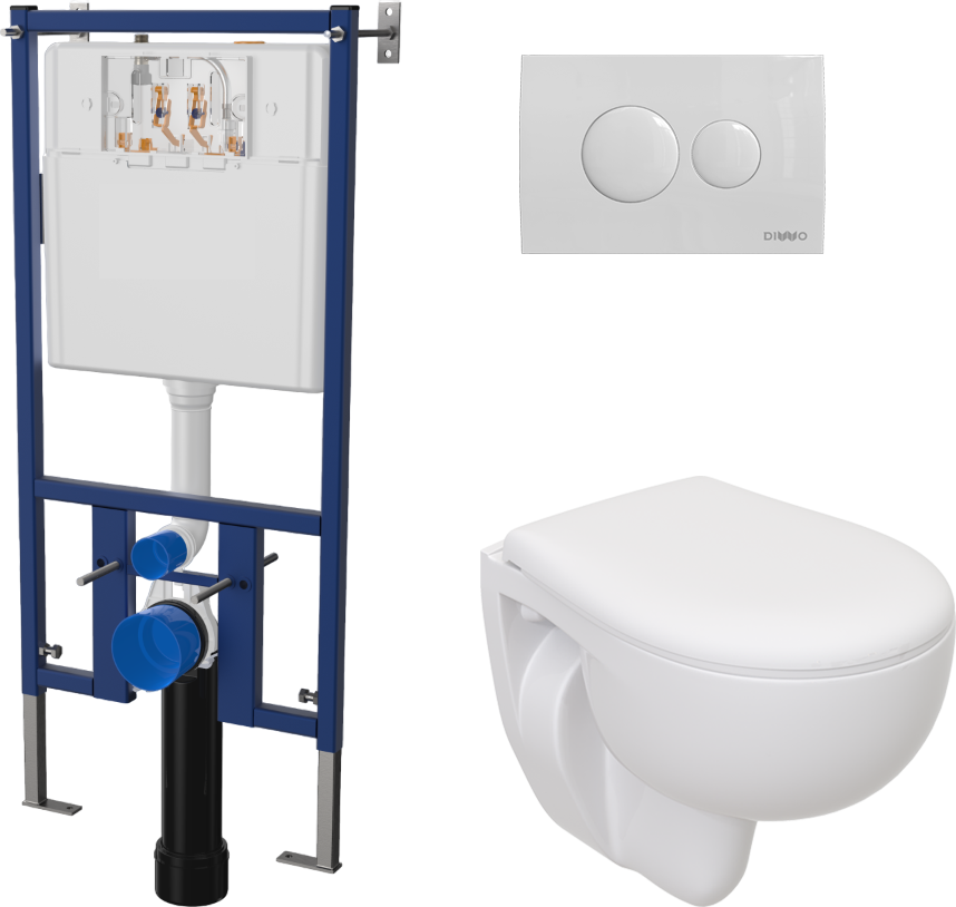 Комплект Унитаз подвесной Seramiksan Natura + Крышка + Инсталляция DIWO + Кнопка 7310 белая