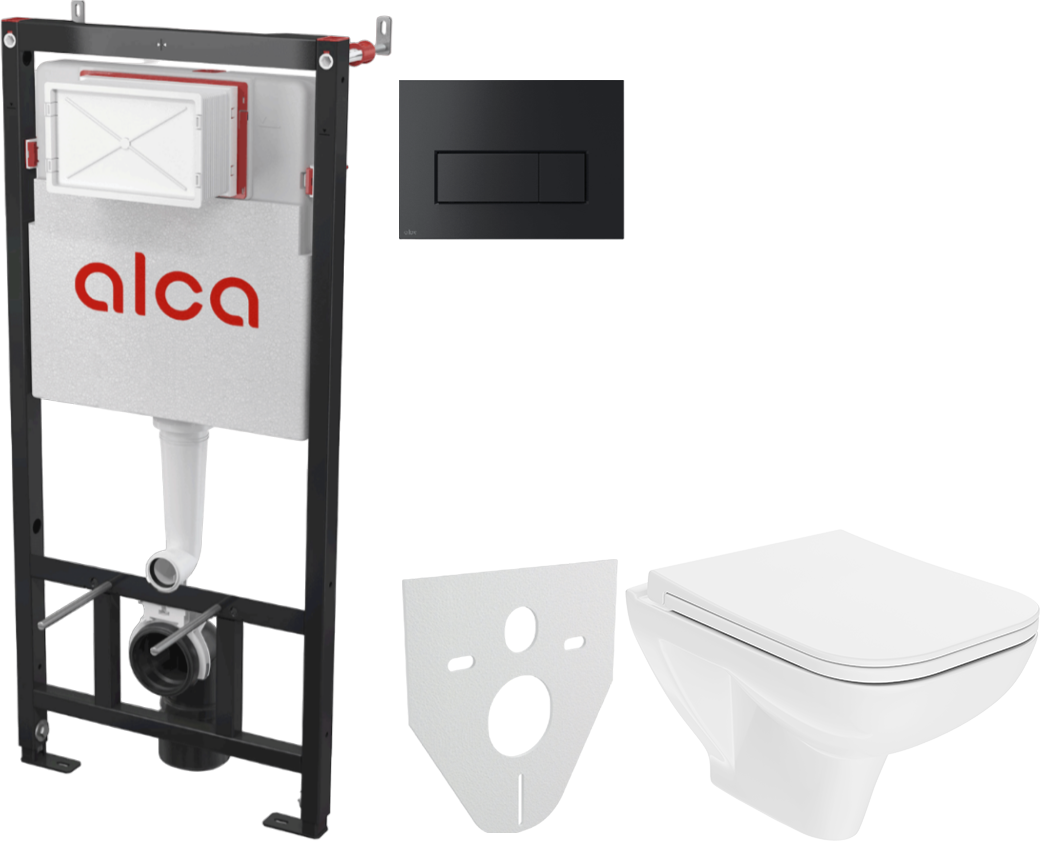 Комплект 3 в 1 Унитаз подвесной DIWO Сочи 7508N003-0079 безободковый + Сиденье Yakut 0344 быстросъемное, с микролифтом + Инсталляция с кнопкой AlcaPlast AM101/1120-4:1 RU M578-0001 цвет черный