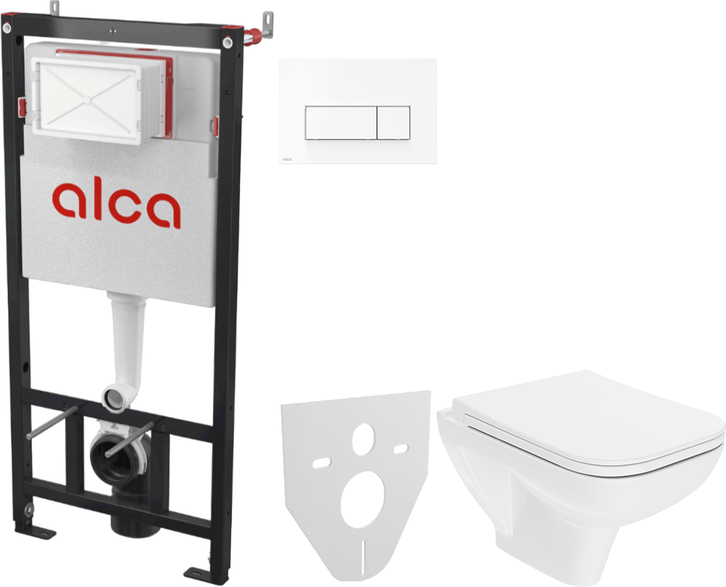 Комплект 3 в 1 Унитаз подвесной DIWO Сочи 7508N003-0079 безободковый + Сиденье Yakut 0344 быстросъемное, с микролифтом + Инсталляция с кнопкой AlcaPlast AM101/1120-4:1 M570-VE-01 цвет белый