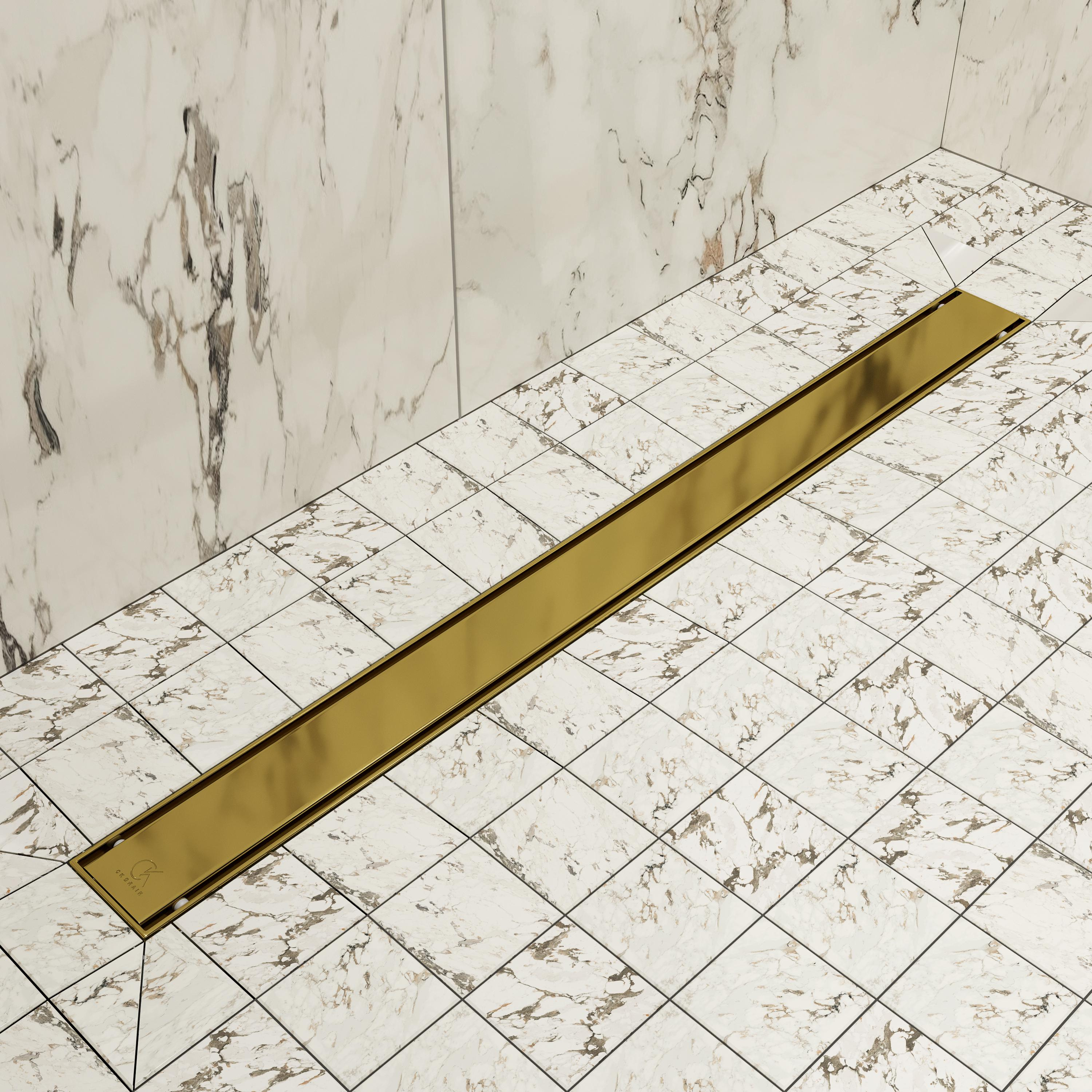 Душевой трап (лоток) CK DRAIN AQCP11-60 Plain GOLD глянец 60 см, щелевая решетка из нержавеющей стали, золото, с рамкой купить в Тамбове