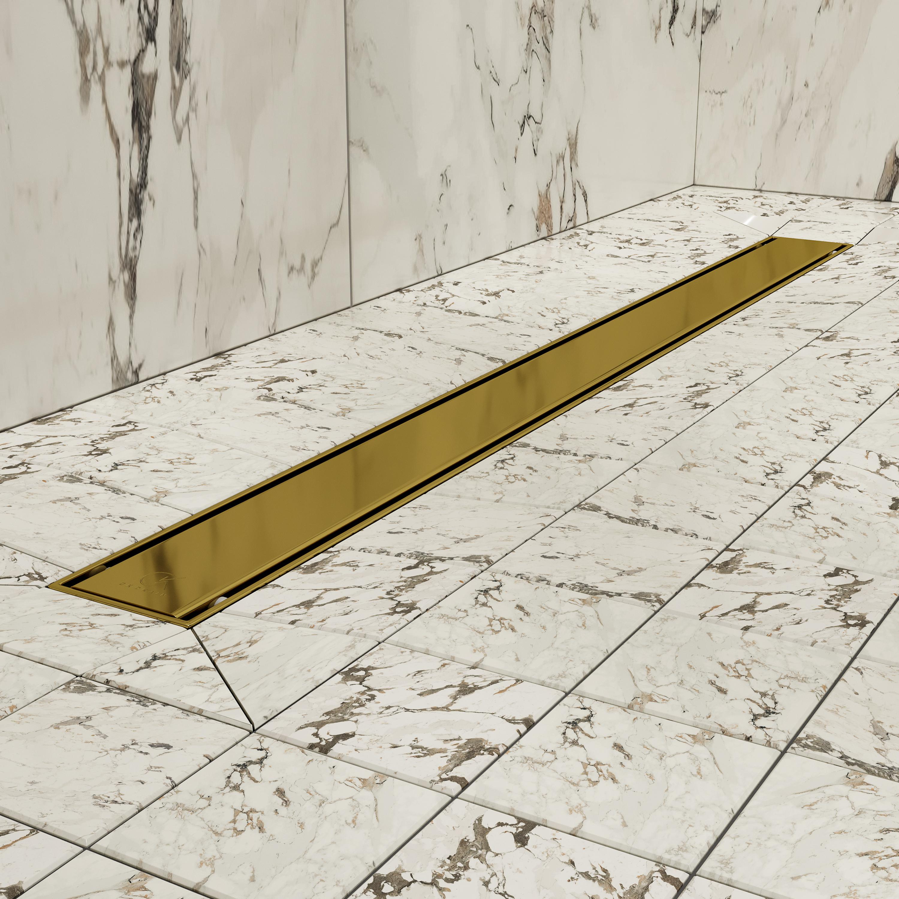 Душевой трап (лоток) CK DRAIN AQCP11-60 Plain GOLD глянец 60 см, щелевая решетка из нержавеющей стали, золото, с рамкой купить в Тамбове