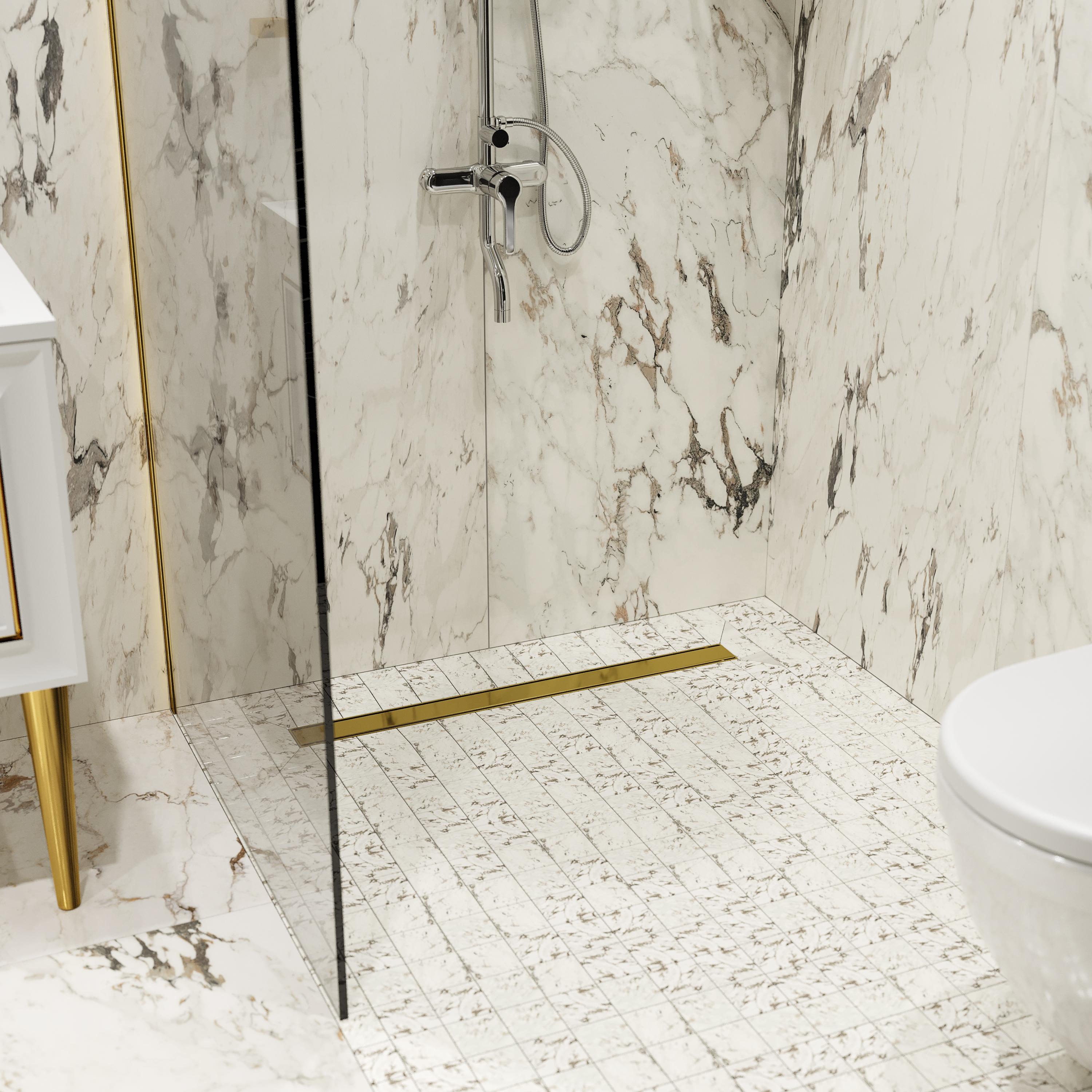 Душевой трап (лоток) CK DRAIN AQCP11-60 Plain GOLD глянец 60 см, щелевая решетка из нержавеющей стали, золото, с рамкой купить в Тамбове